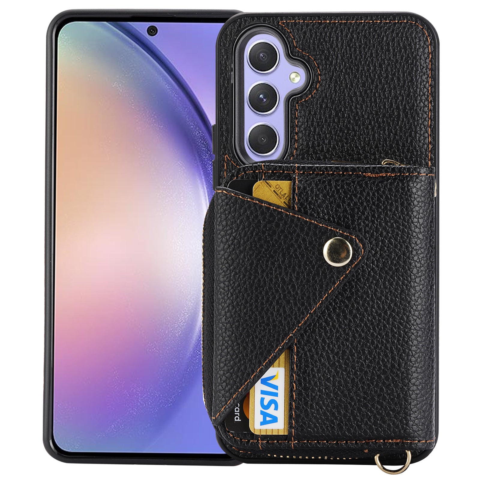 For Samsung Galaxy A34 5G Case Zipper Wallet Leather RFID Blocking Phone Cover with Crossbody Strap