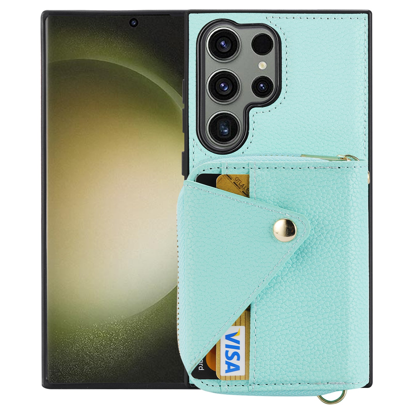 For Samsung Galaxy S24 Ultra Case RFID Blocking Zipper Wallet Back Shell with Crossbody Strap
