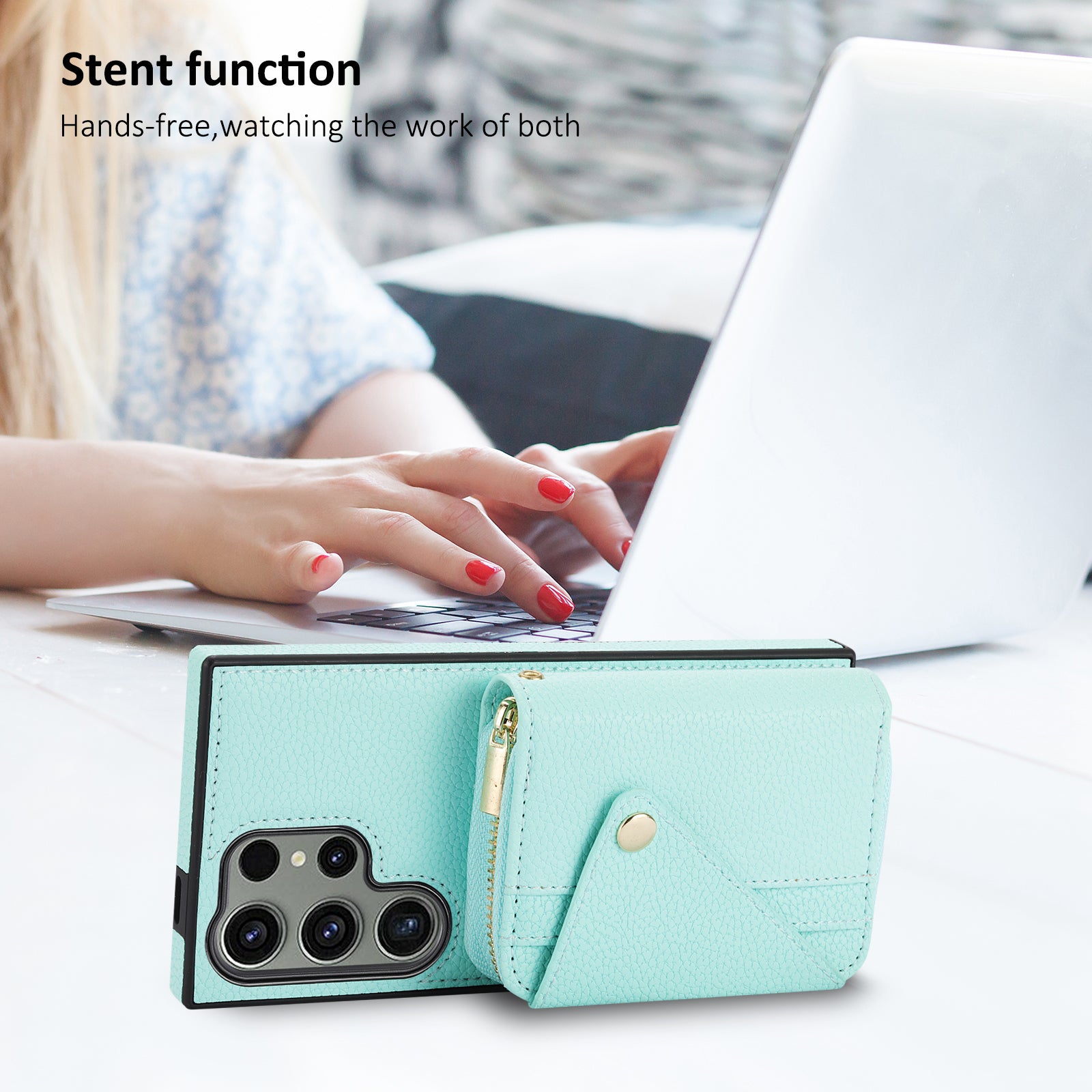 For Samsung Galaxy S24 Ultra Case RFID Blocking Zipper Wallet Back Shell with Crossbody Strap
