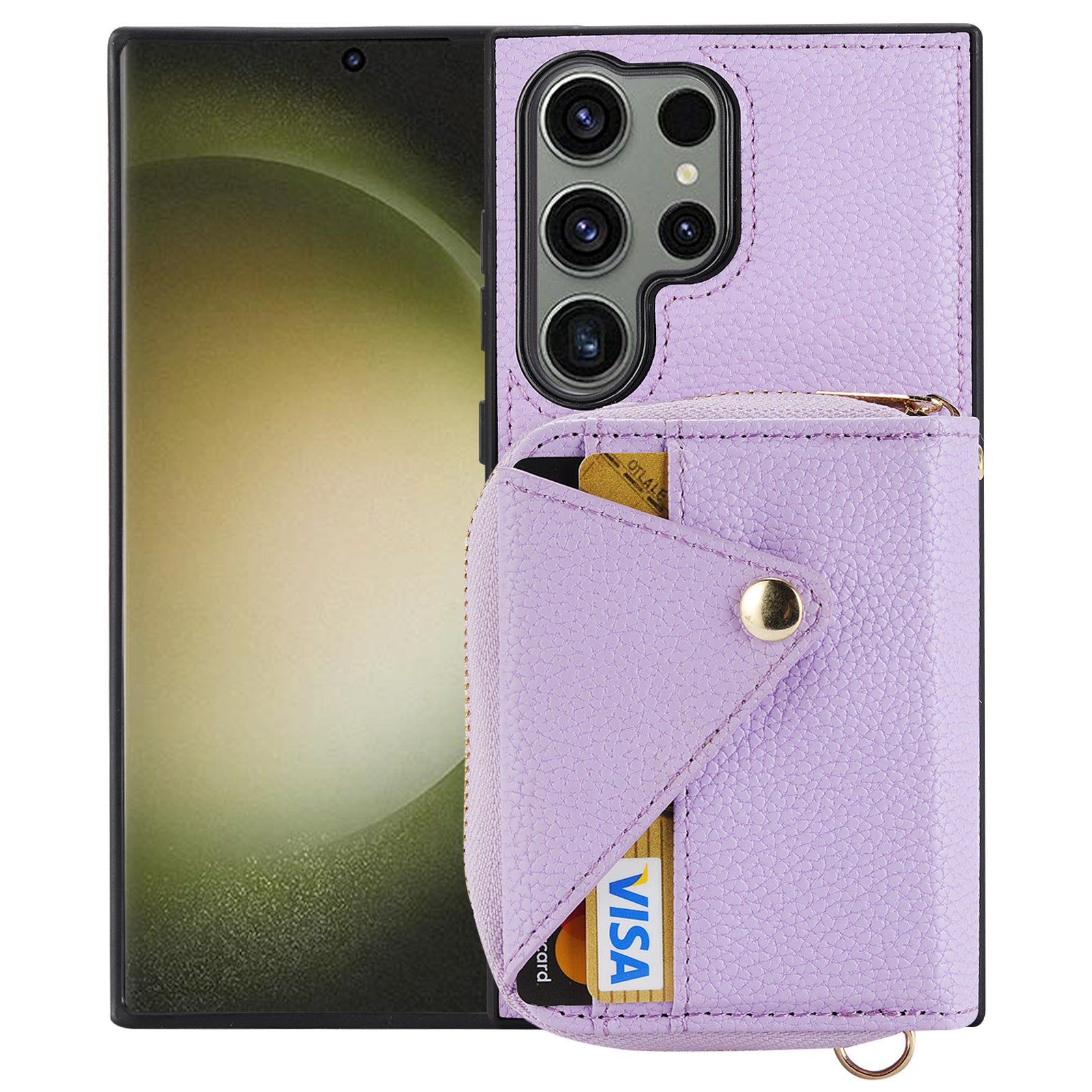 For Samsung Galaxy S24 Ultra Case RFID Blocking Zipper Wallet Back Shell with Crossbody Strap