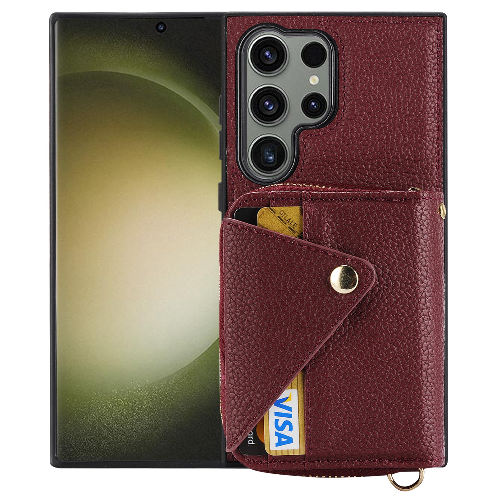 For Samsung Galaxy S24 Ultra Case RFID Blocking Zipper Wallet Back Shell with Crossbody Strap