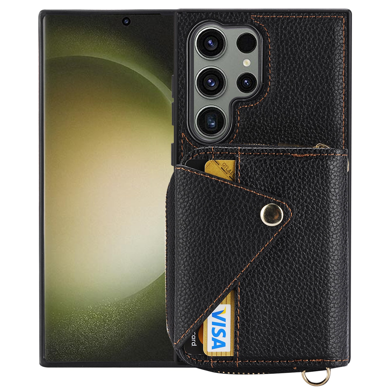 For Samsung Galaxy S24 Ultra Case RFID Blocking Zipper Wallet Back Shell with Crossbody Strap