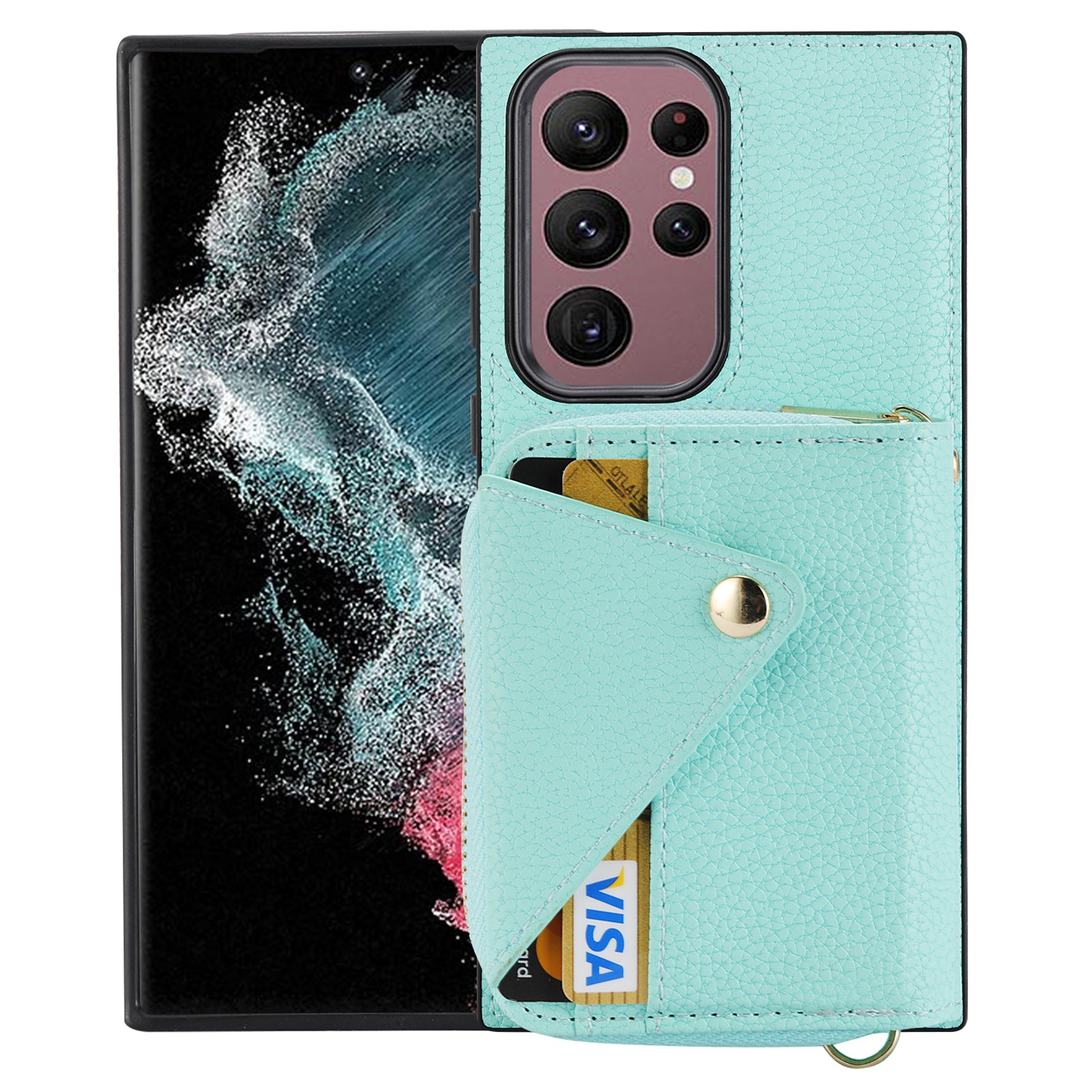 For Samsung Galaxy S23 Ultra Case RFID Blocking PU Leather Protective Shell with Snap Button