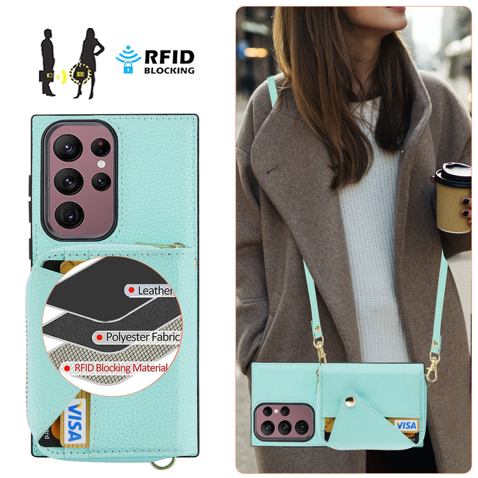 For Samsung Galaxy S23 Ultra Case RFID Blocking PU Leather Protective Shell with Snap Button
