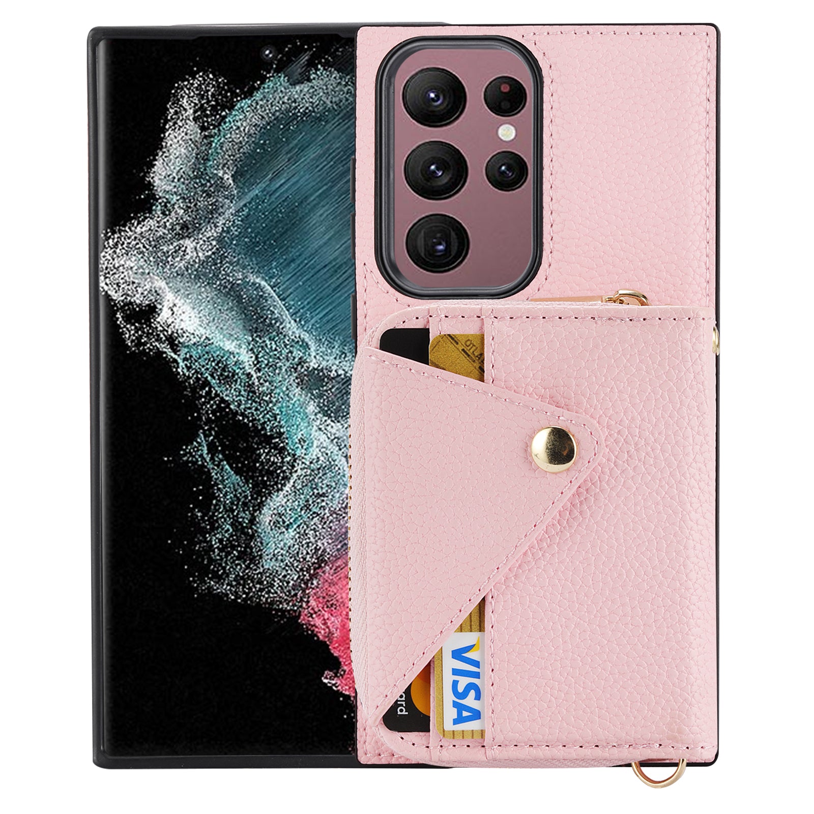 For Samsung Galaxy S23 Ultra Case RFID Blocking PU Leather Protective Shell with Snap Button