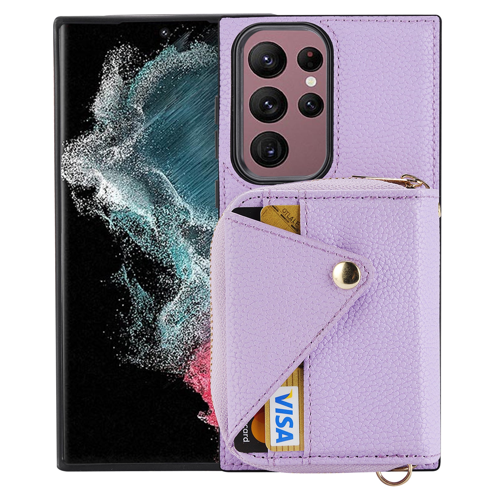 For Samsung Galaxy S23 Ultra Case RFID Blocking PU Leather Protective Shell with Snap Button