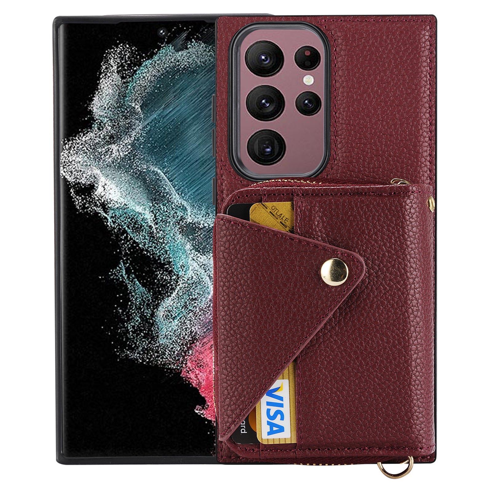 For Samsung Galaxy S23 Ultra Case RFID Blocking PU Leather Protective Shell with Snap Button