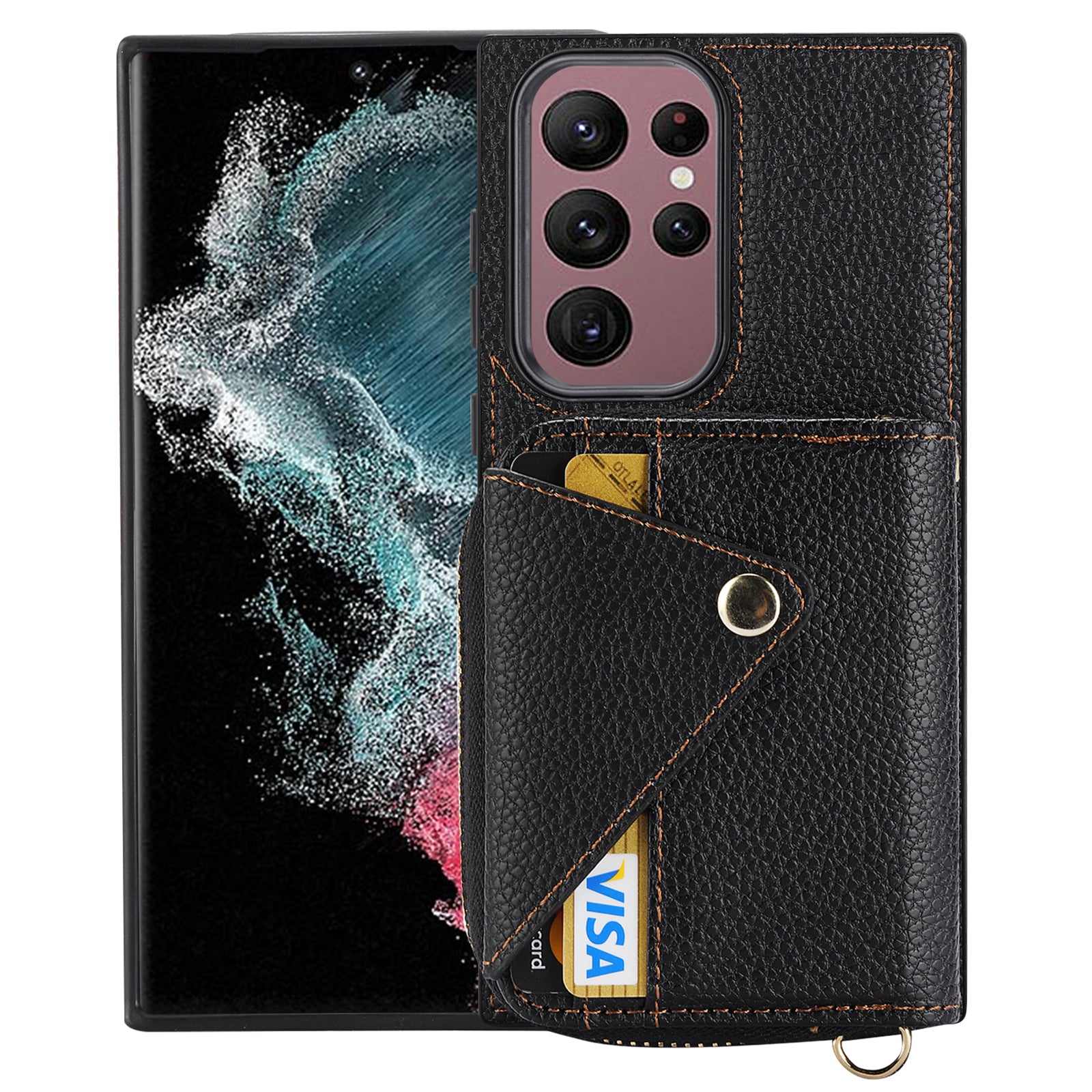 For Samsung Galaxy S23 Ultra Case RFID Blocking PU Leather Protective Shell with Snap Button