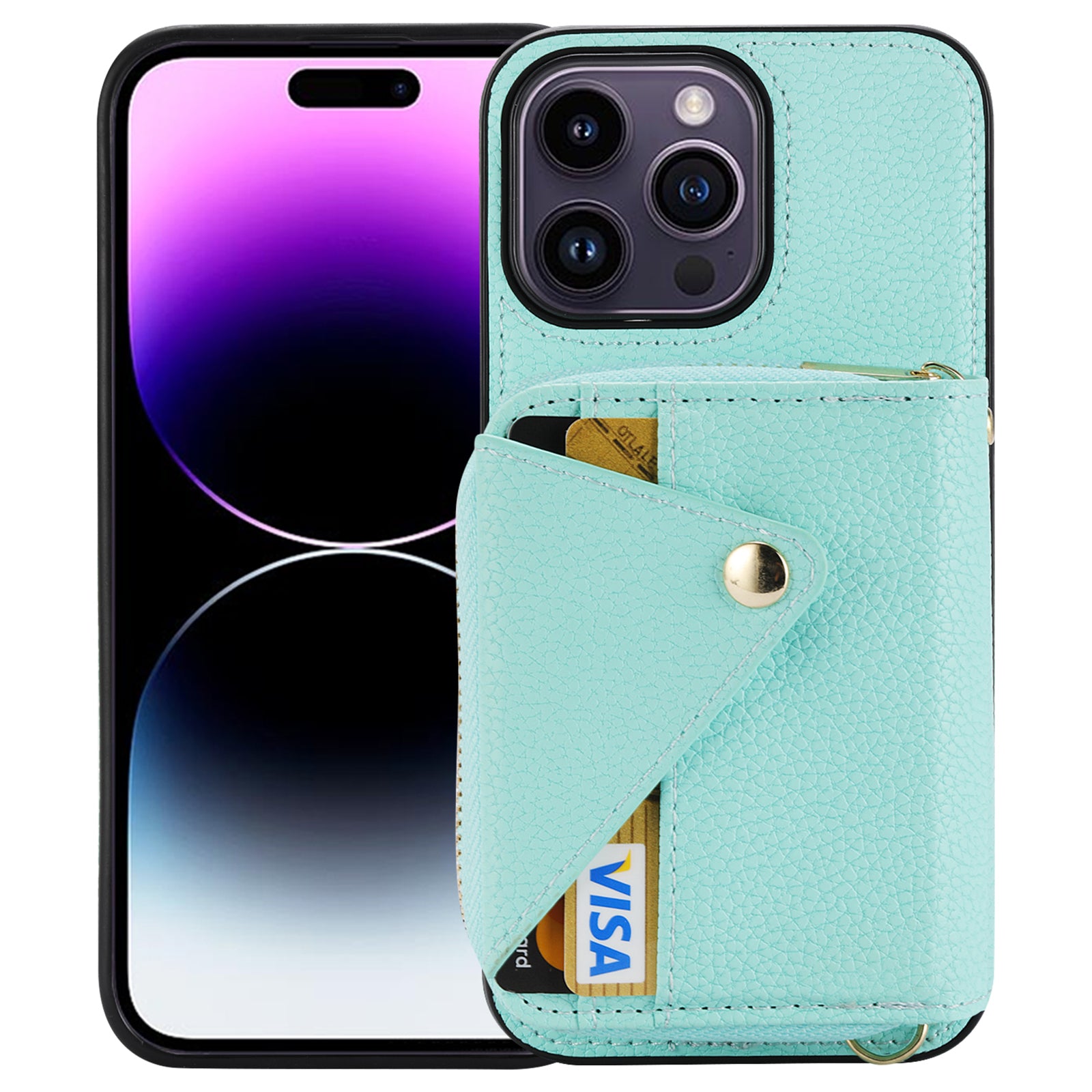 For iPhone 14 Pro Max Case RFID Blocking Zipper Wallet Anti-drop Phone Guard Cover