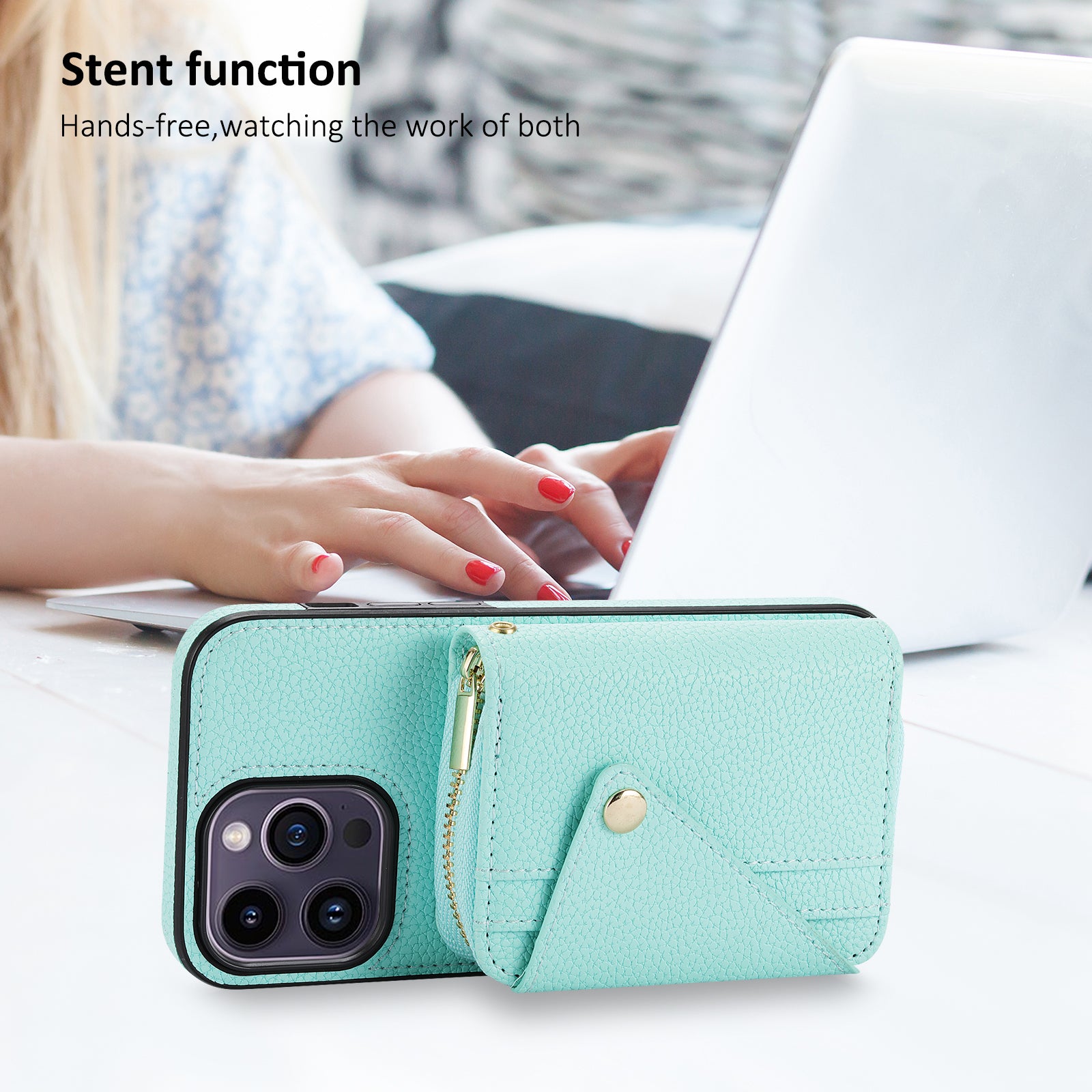 For iPhone 14 Pro Max Case RFID Blocking Zipper Wallet Anti-drop Phone Guard Cover