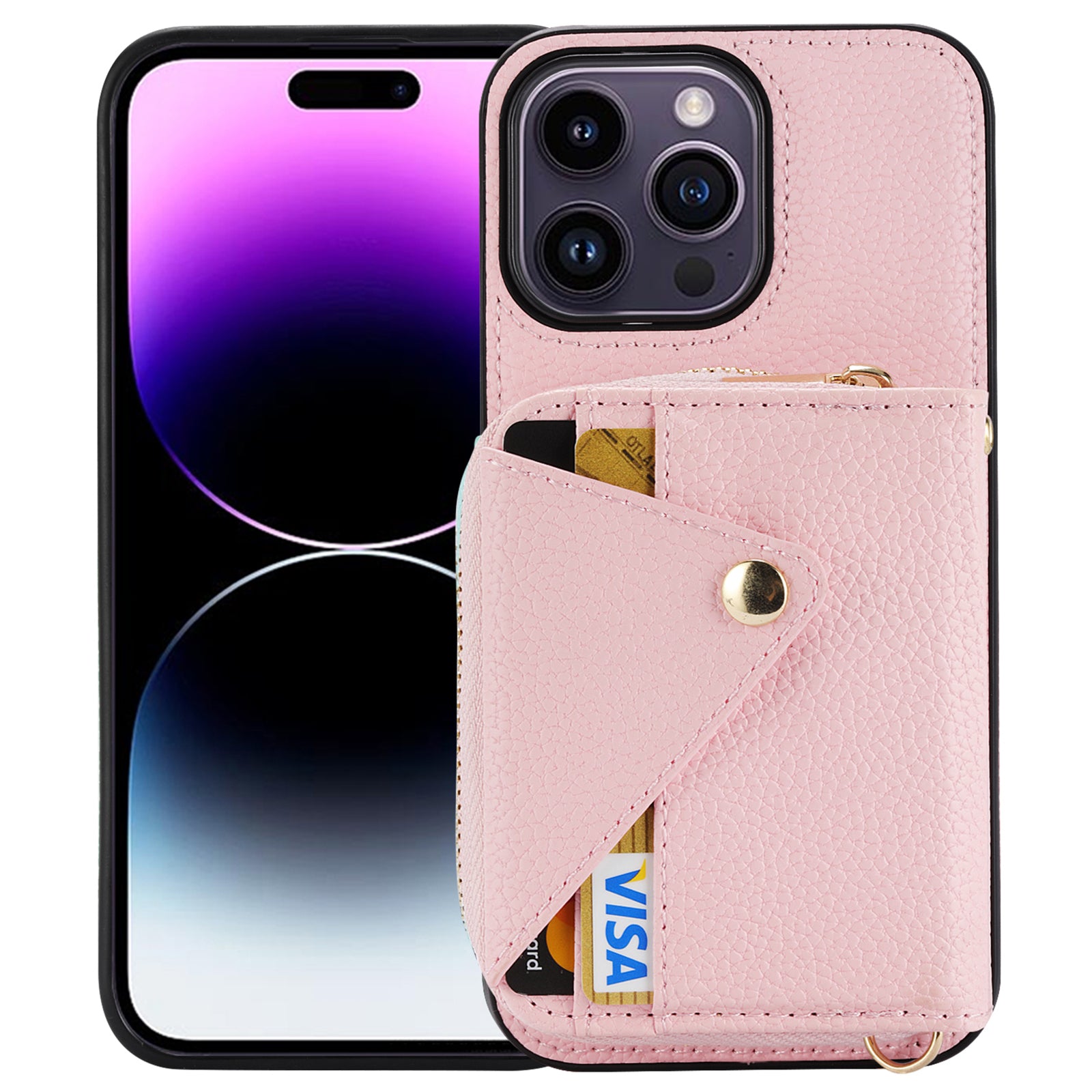 For iPhone 14 Pro Max Case RFID Blocking Zipper Wallet Anti-drop Phone Guard Cover
