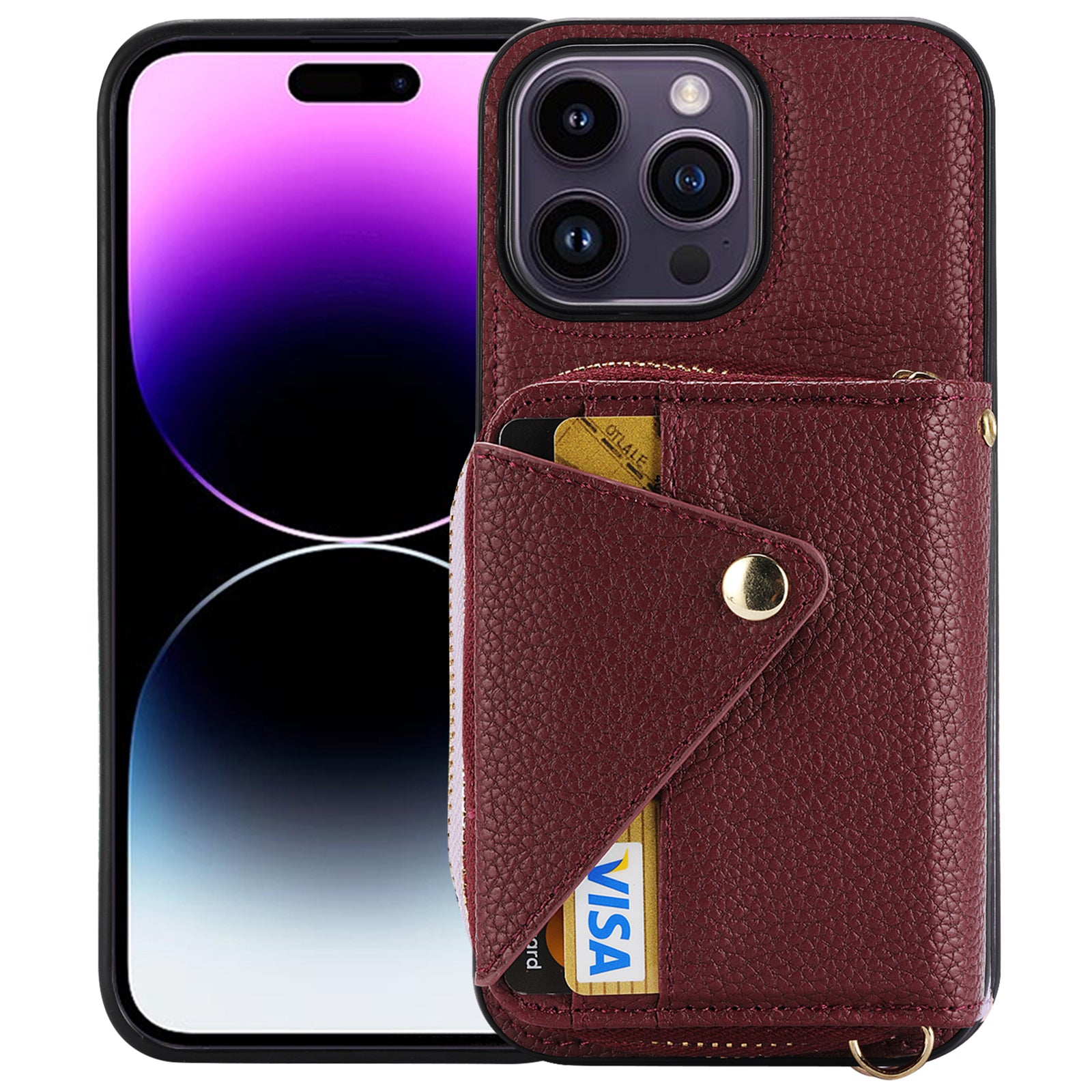 For iPhone 14 Pro Max Case RFID Blocking Zipper Wallet Anti-drop Phone Guard Cover