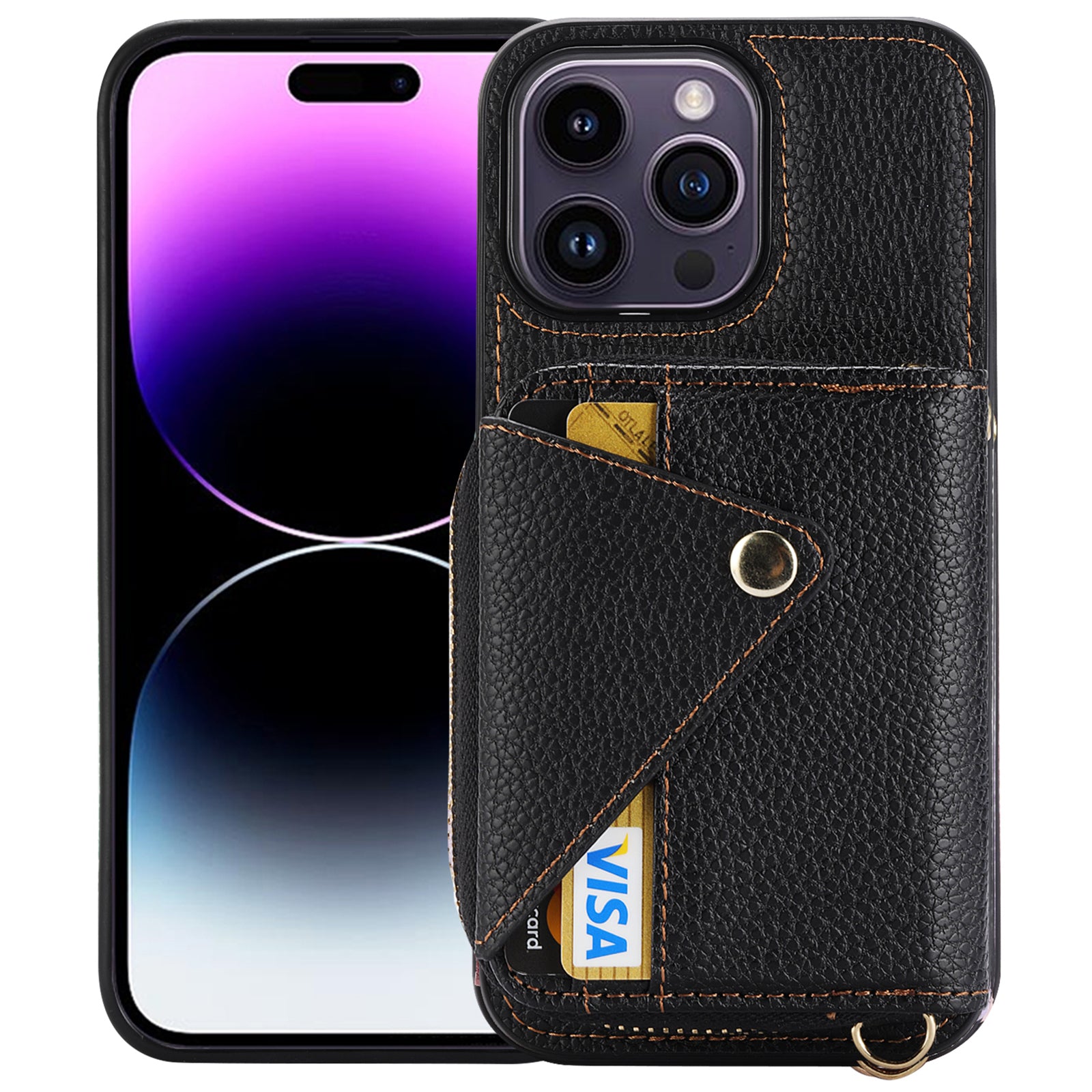 For iPhone 14 Pro Max Case RFID Blocking Zipper Wallet Anti-drop Phone Guard Cover