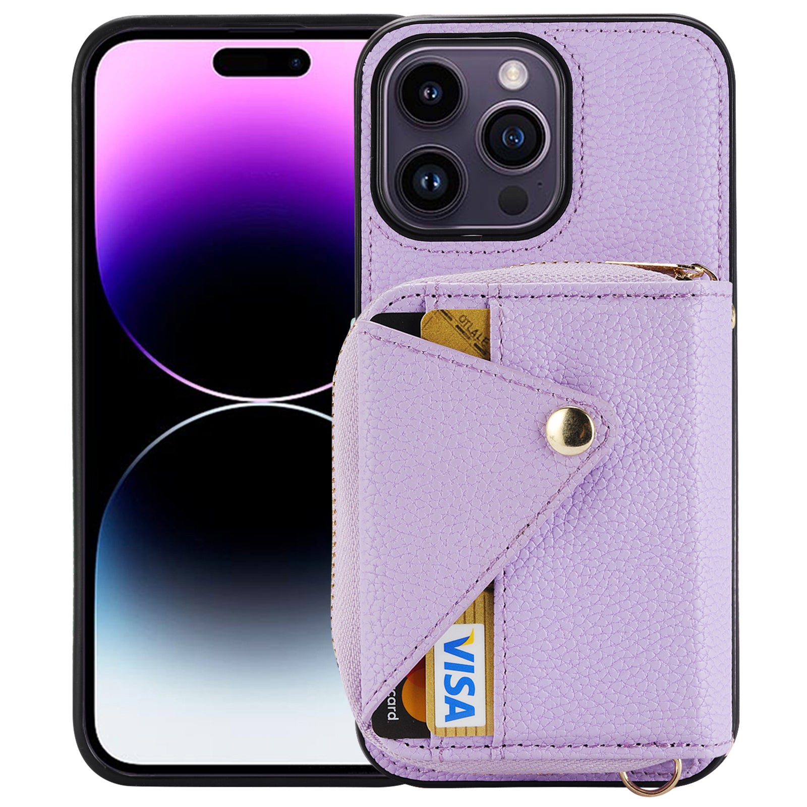 For iPhone 14 Pro Case PU Leather+TPU Litchi Texture Bump Proof Phone Guard Cover