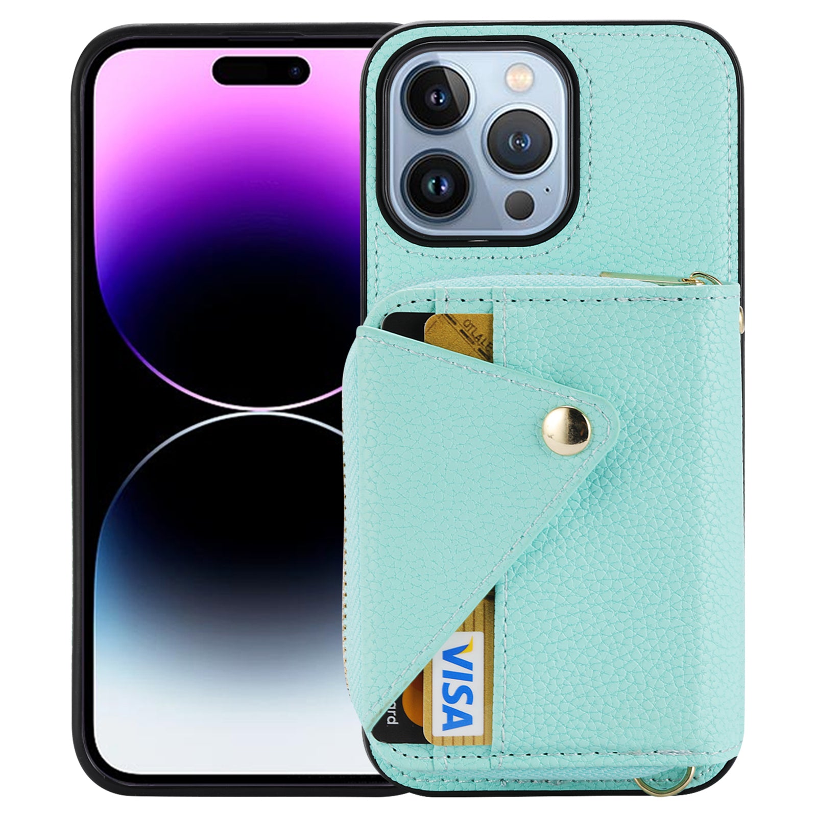Zipper Wallet Case for iPhone 15 Pro Shell RFID Blocking Card Slots Phone Cover