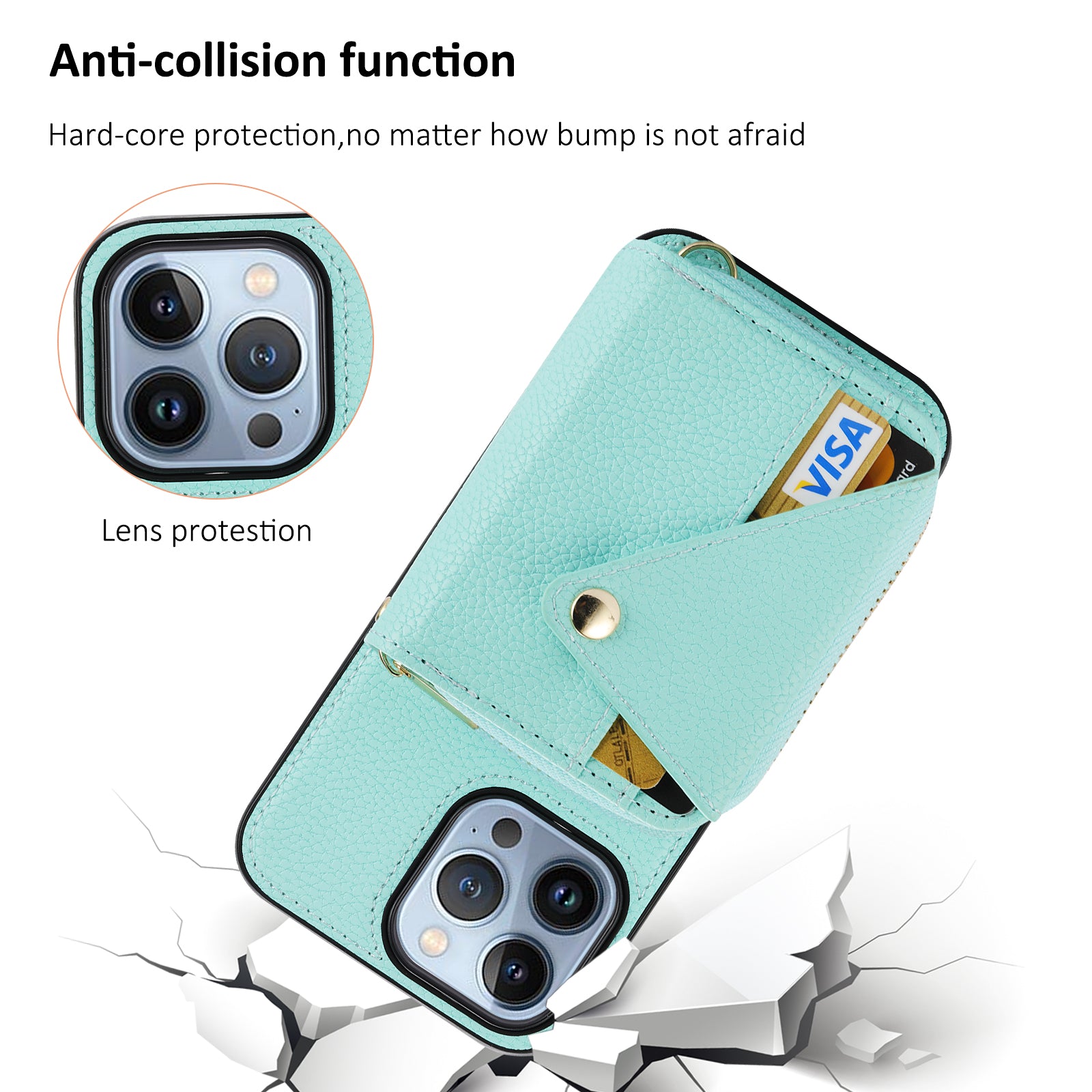 Zipper Wallet Case for iPhone 15 Pro Shell RFID Blocking Card Slots Phone Cover
