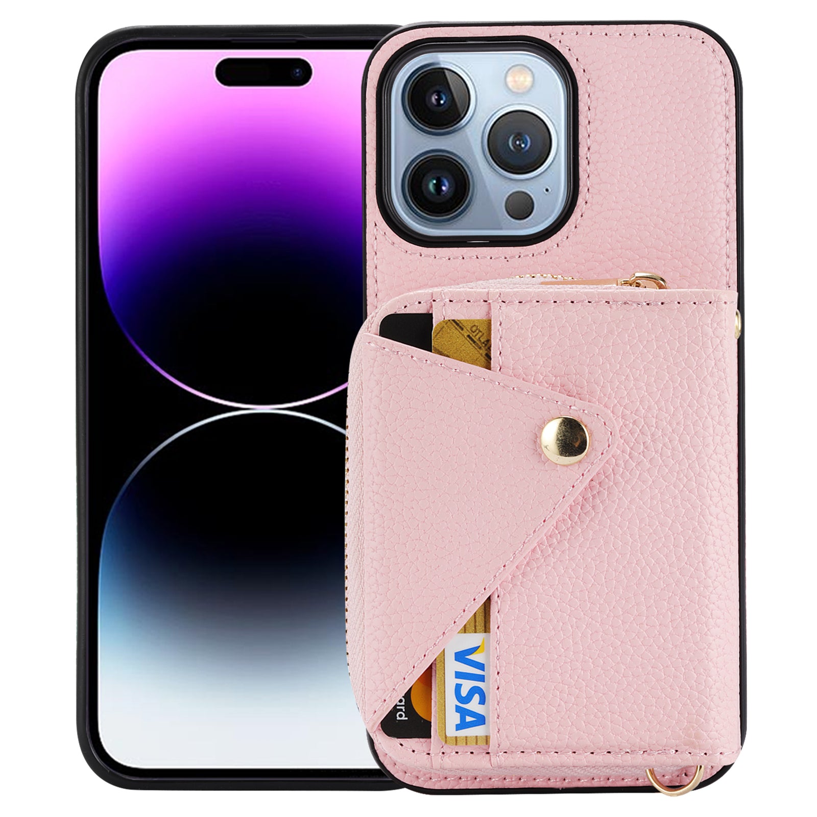 Zipper Wallet Case for iPhone 15 Pro Shell RFID Blocking Card Slots Phone Cover
