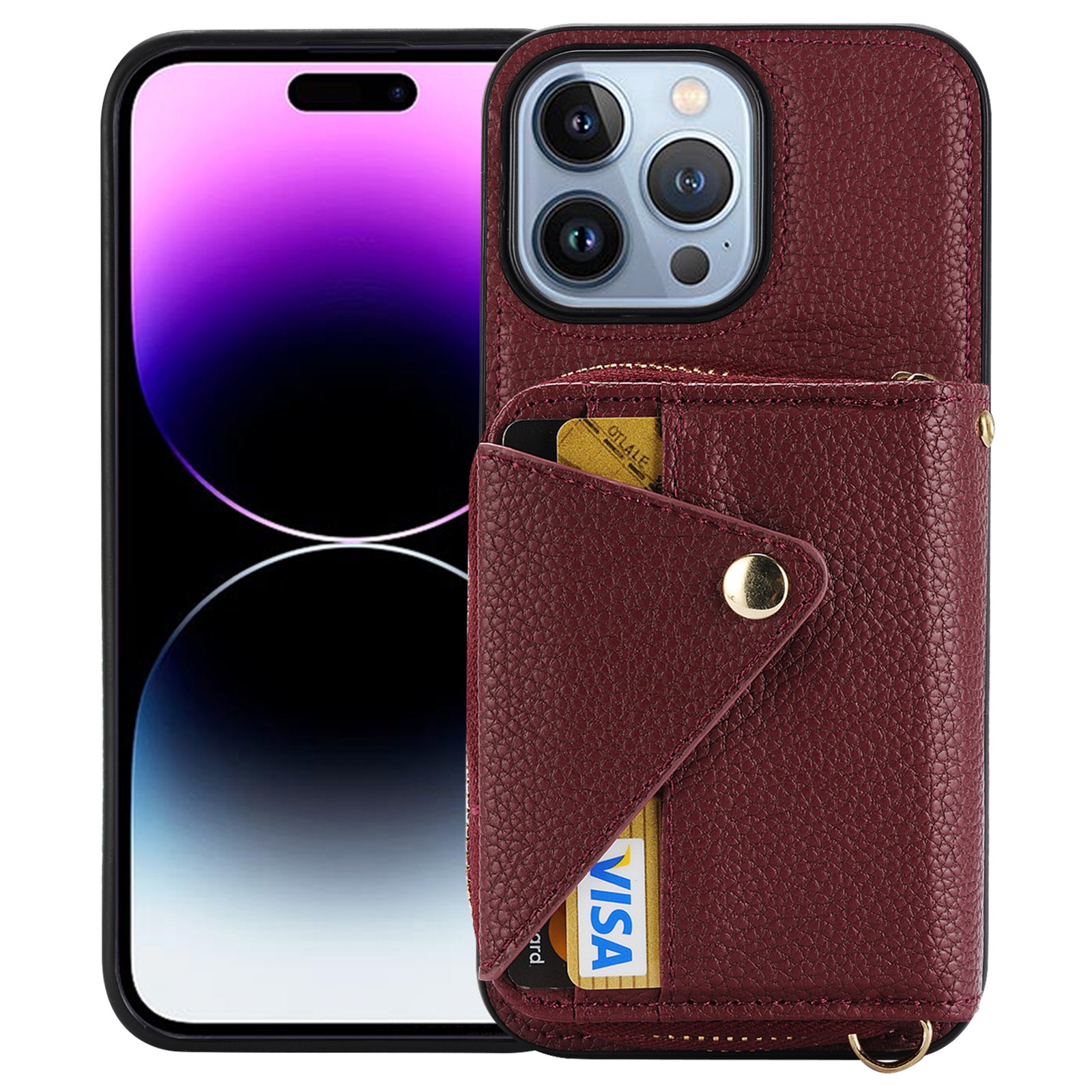 Zipper Wallet Case for iPhone 15 Pro Shell RFID Blocking Card Slots Phone Cover