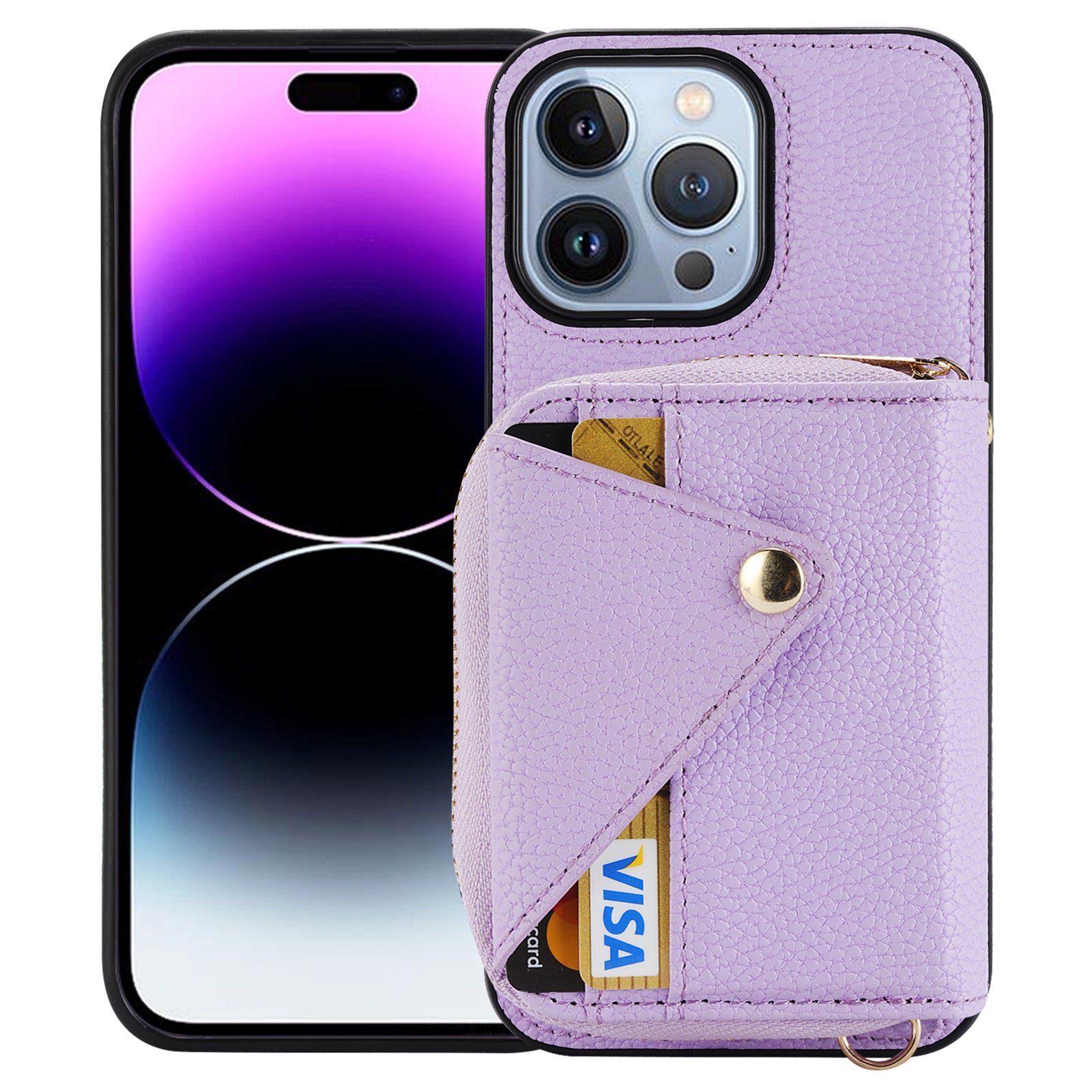 Zipper Wallet Case for iPhone 15 Pro Max Shell RFID Blocking Kickstand Mobile Phone Cover