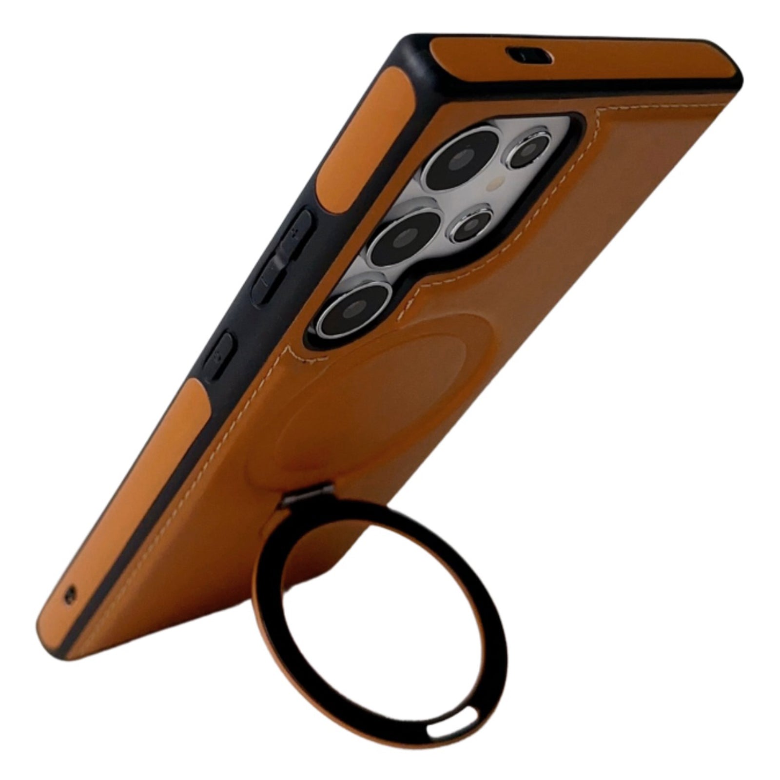 For Samsung Galaxy S24 Ultra Magnetic Case Leather+TPU Ring Kickstand Phone Cover