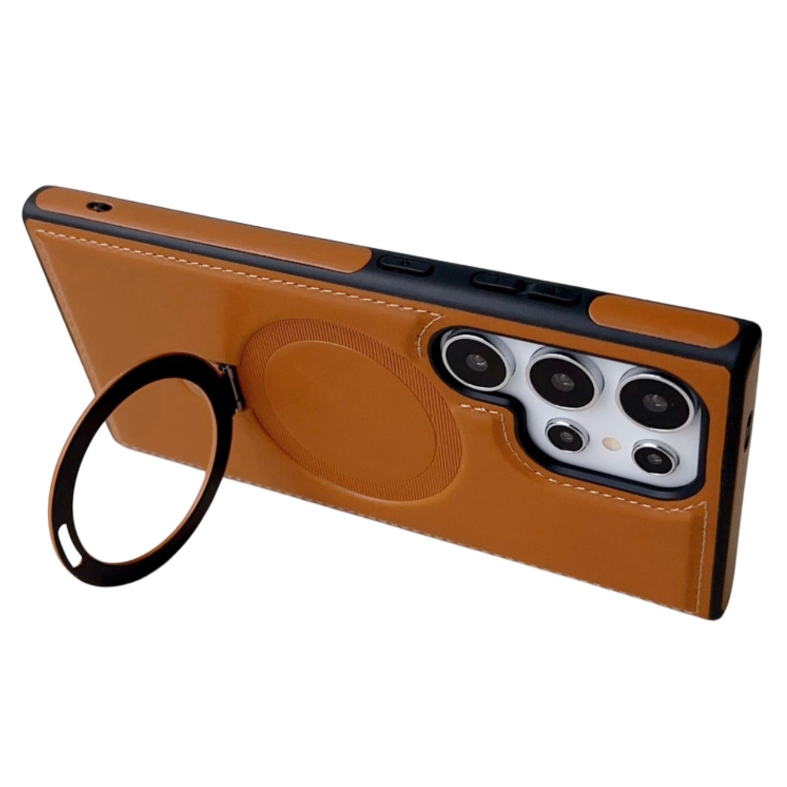 For Samsung Galaxy S24 Ultra Magnetic Case Leather+TPU Ring Kickstand Phone Cover