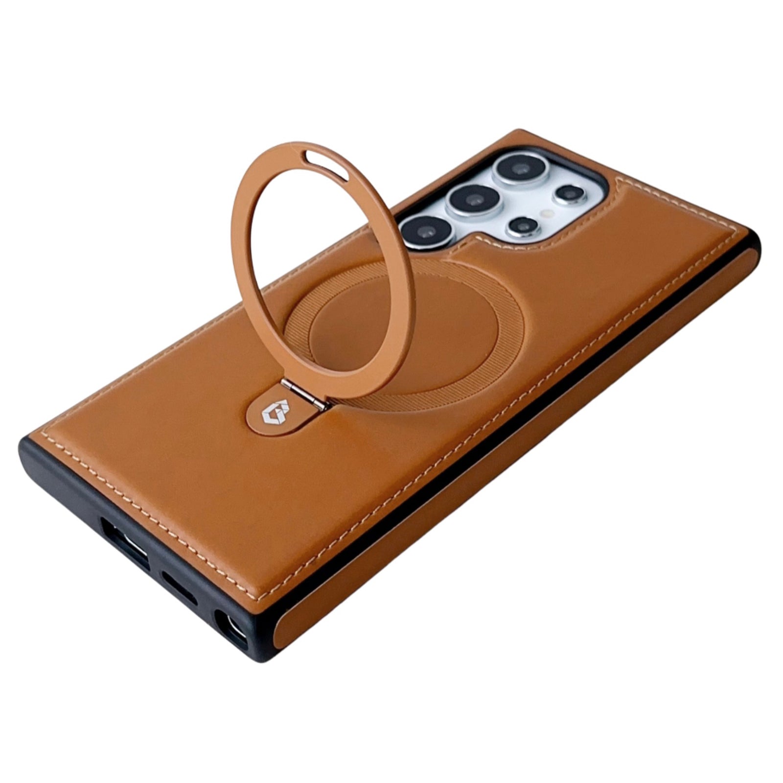 For Samsung Galaxy S24 Ultra Magnetic Case Leather+TPU Ring Kickstand Phone Cover