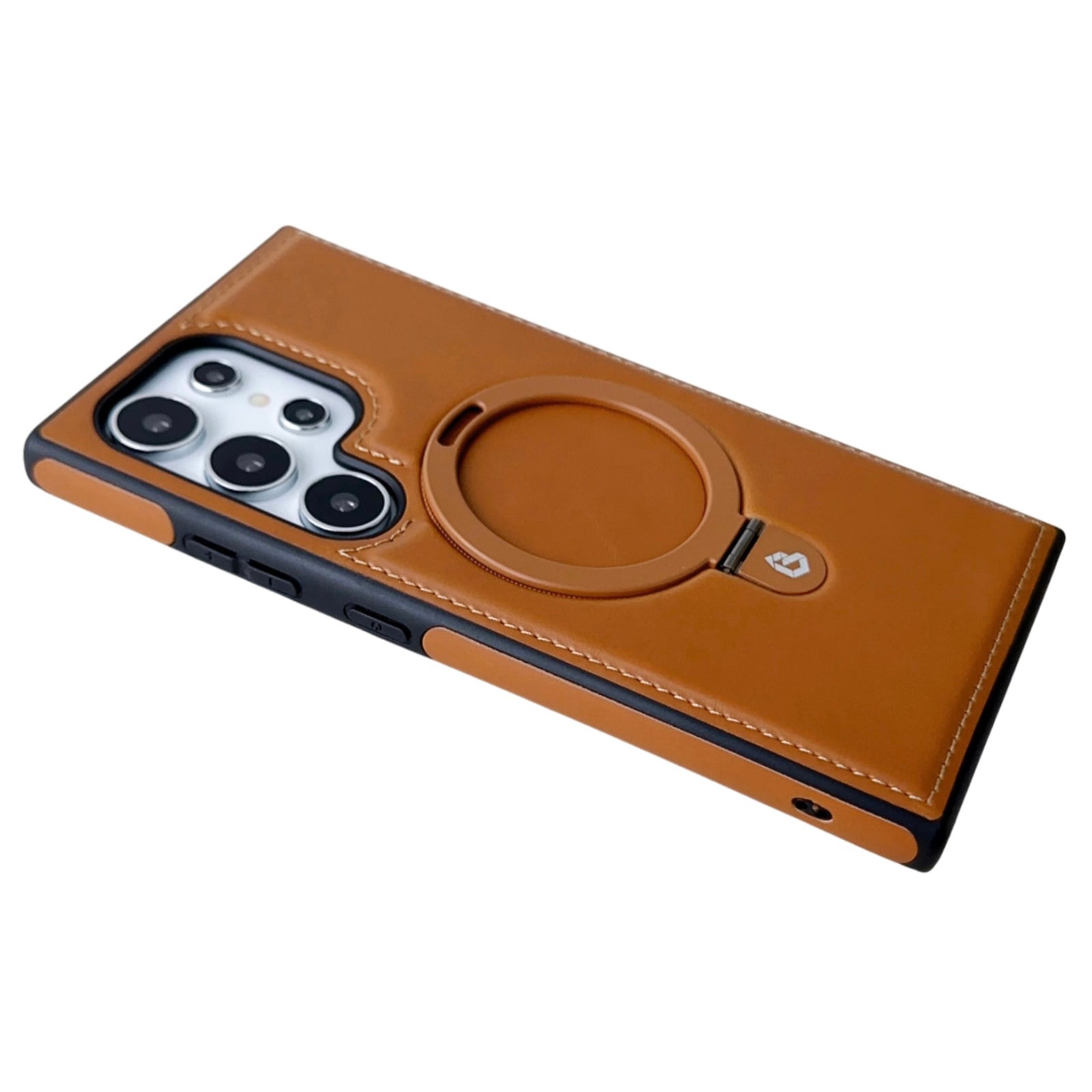 For Samsung Galaxy S24 Ultra Magnetic Case Leather+TPU Ring Kickstand Phone Cover