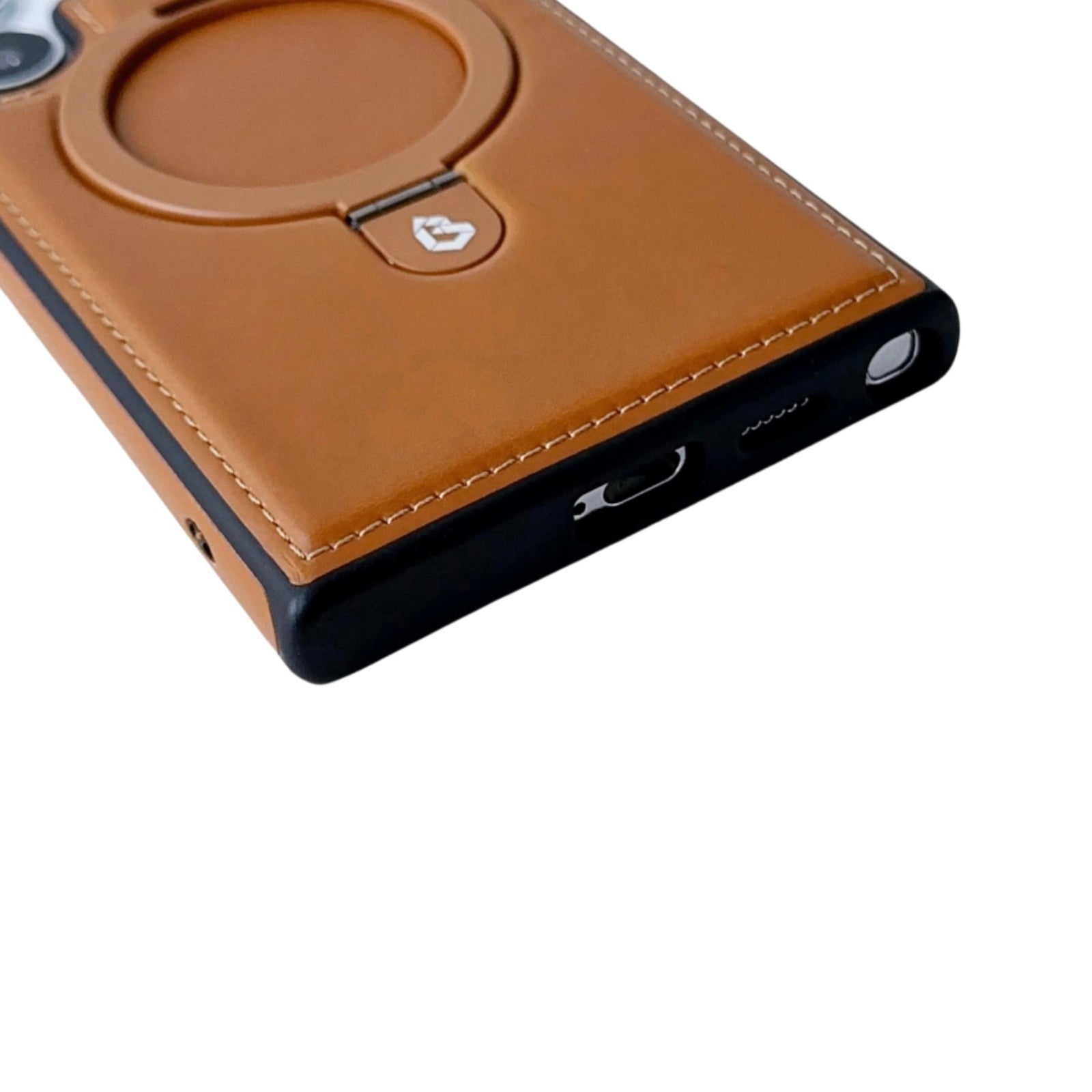 For Samsung Galaxy S24 Ultra Magnetic Case Leather+TPU Ring Kickstand Phone Cover