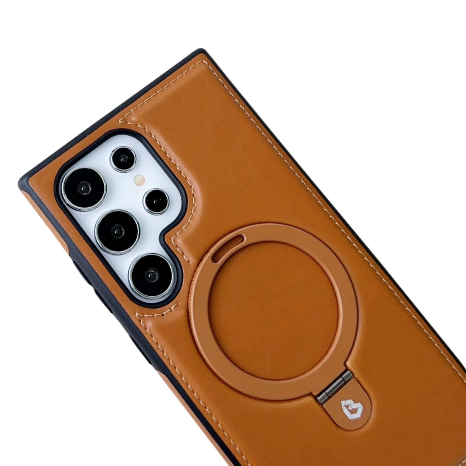 For Samsung Galaxy S24 Ultra Magnetic Case Leather+TPU Ring Kickstand Phone Cover