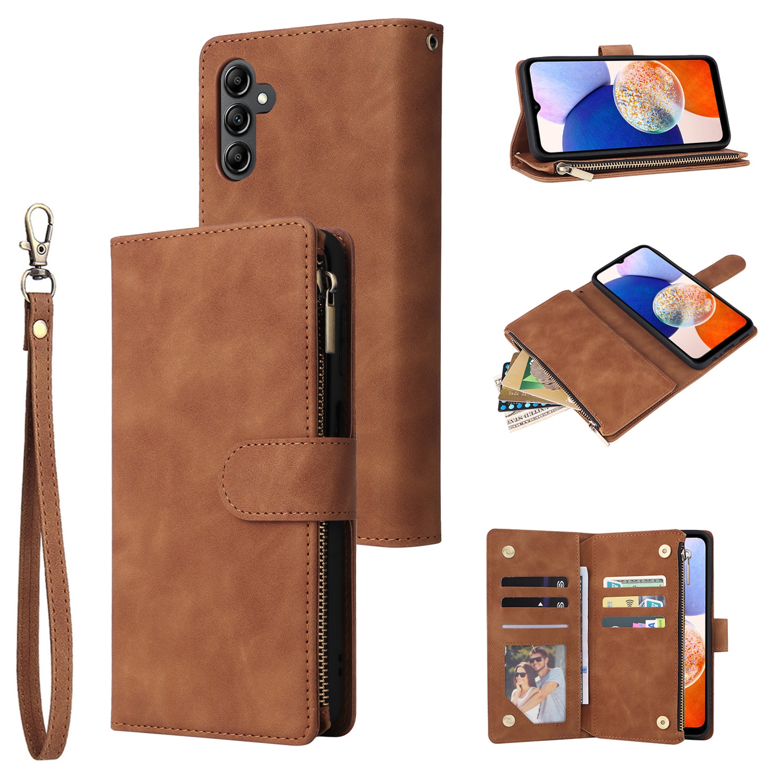 For Samsung Galaxy A05s 4G Case Zipper Phone Leather Cover with Multiple Card Slots