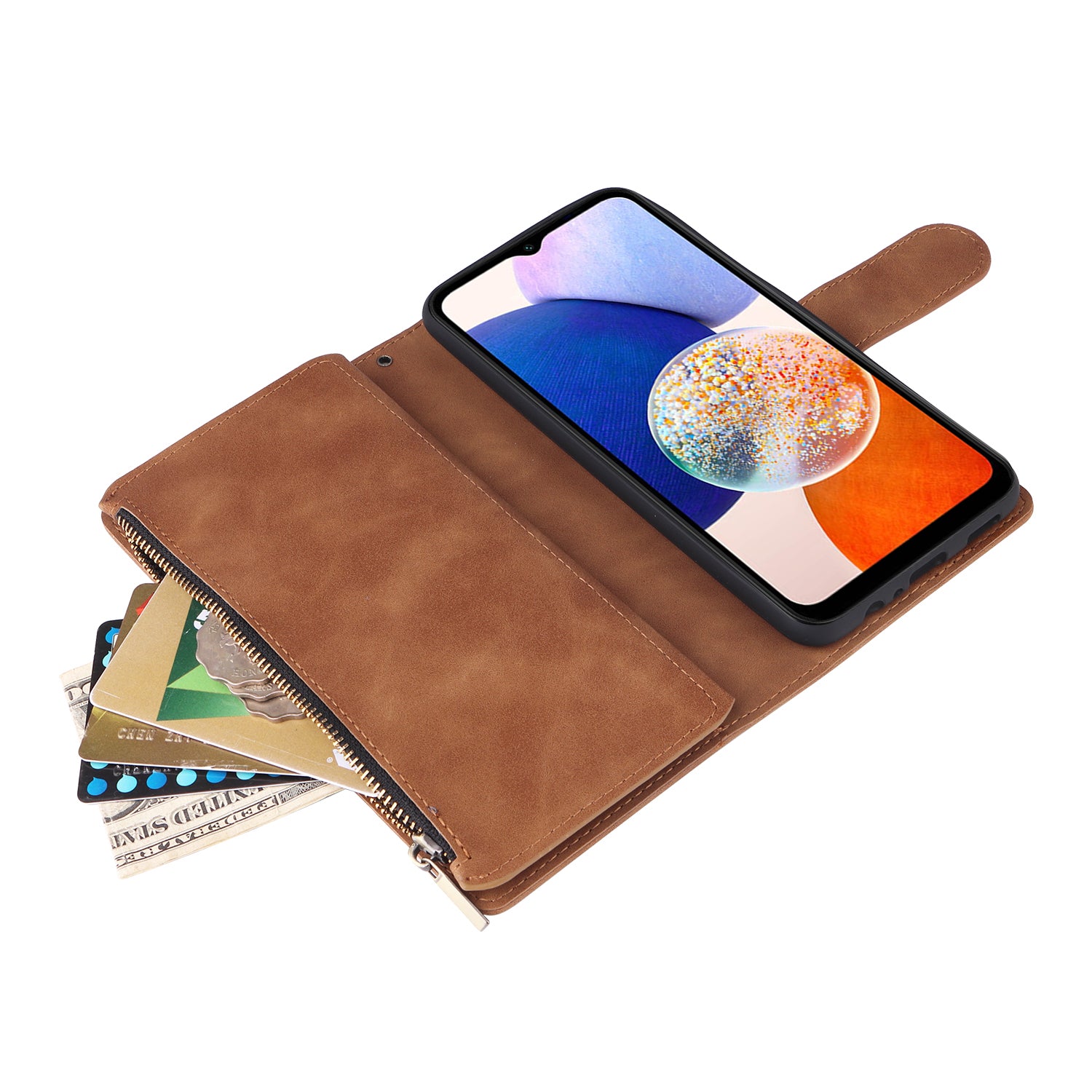 For Samsung Galaxy A05s 4G Case Zipper Phone Leather Cover with Multiple Card Slots