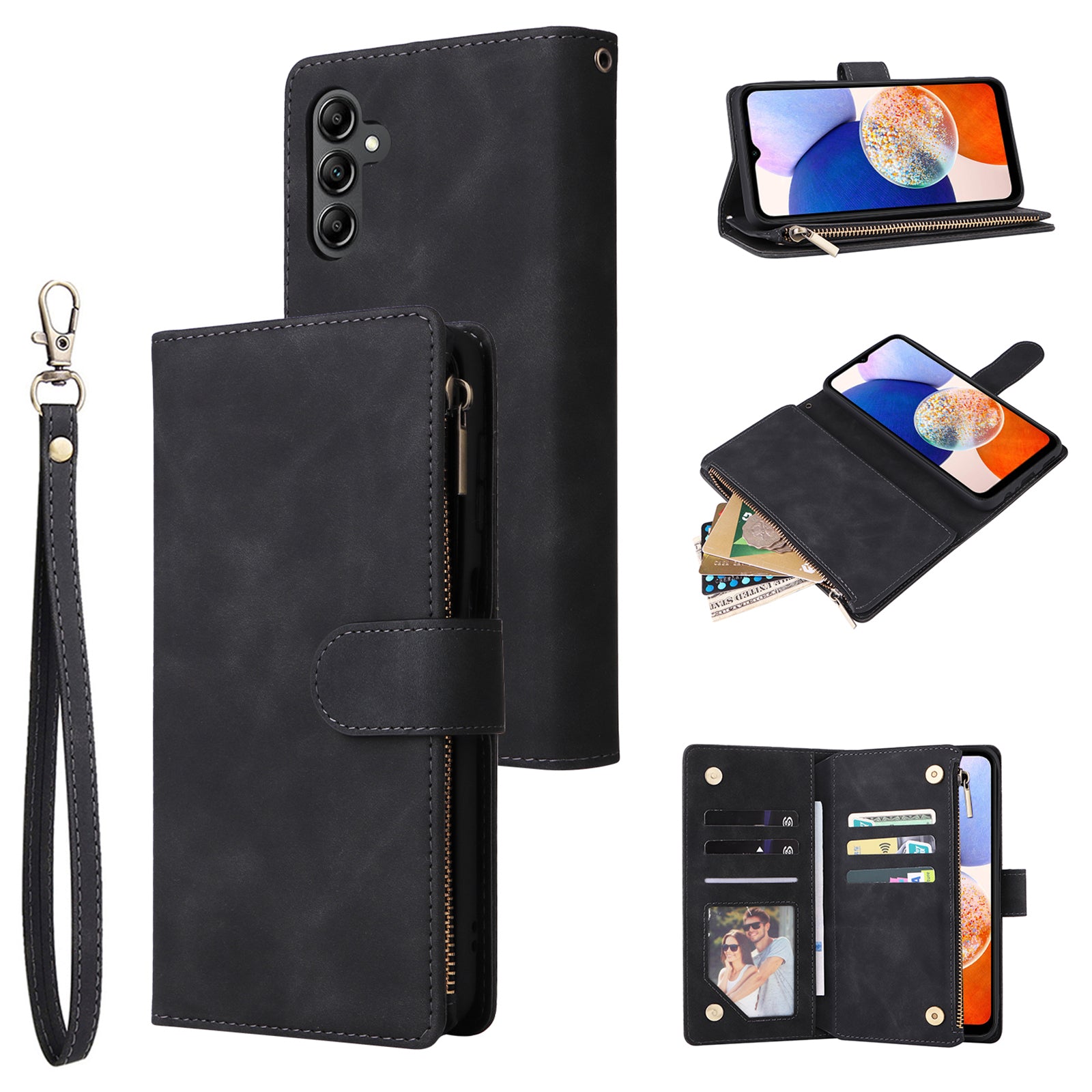 For Samsung Galaxy A05s 4G Case Zipper Phone Leather Cover with Multiple Card Slots