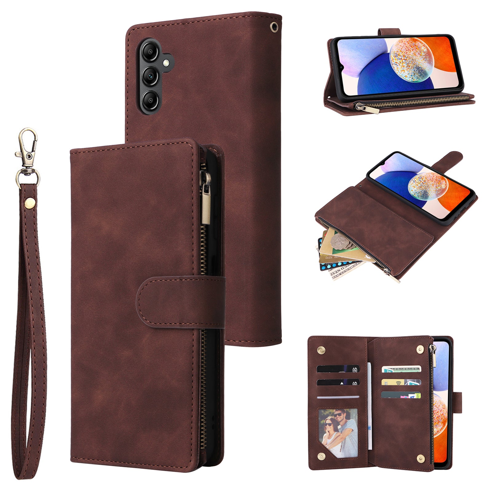 For Samsung Galaxy A24 4G (162.1 x 77.6 x 8.3mm) Case PU Leather Card Slots Zipper Phone Cover