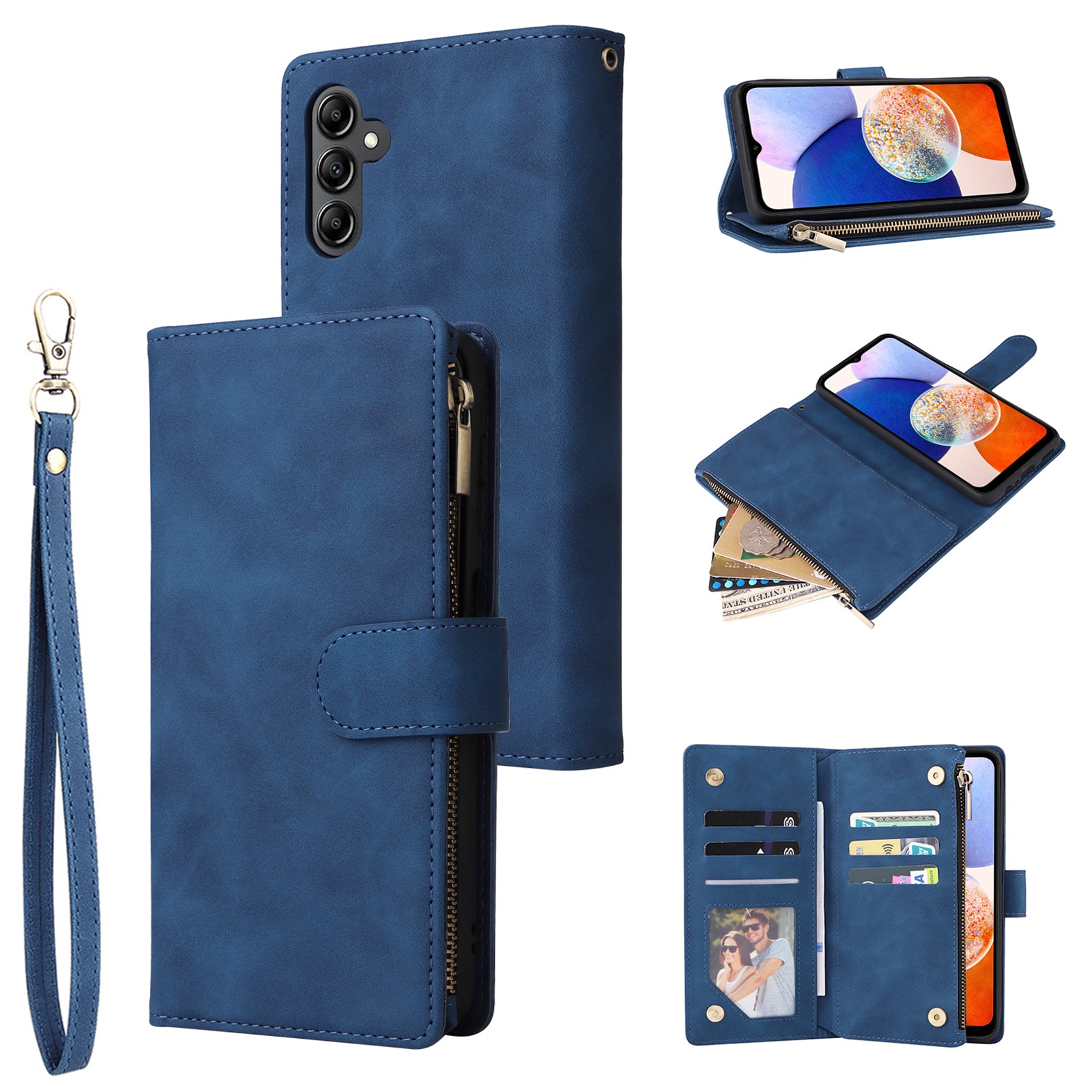 For Samsung Galaxy A24 4G (162.1 x 77.6 x 8.3mm) Case PU Leather Card Slots Zipper Phone Cover