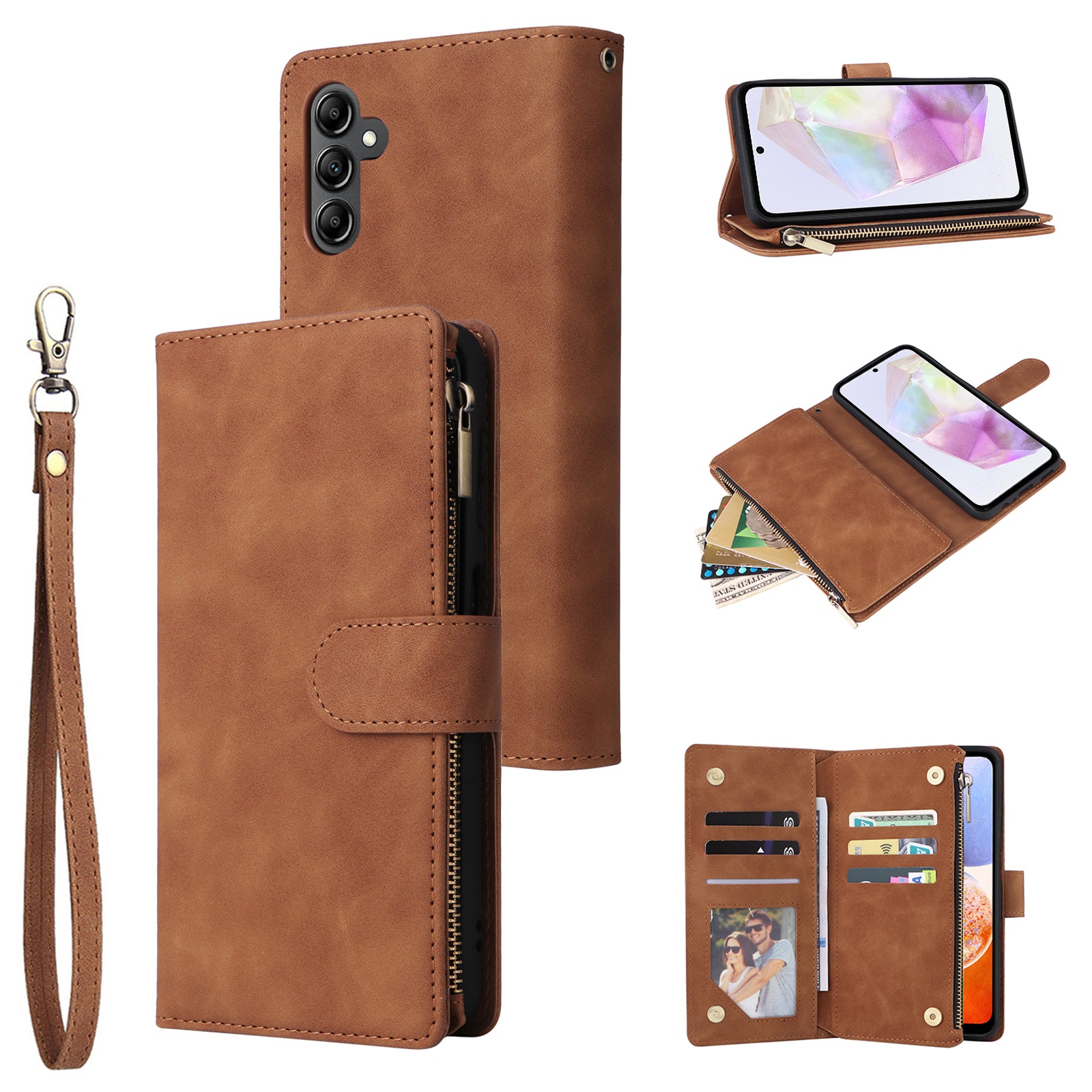 For Samsung Galaxy A35 5G Case Zipper Leather Wallet Cover with Multiple Card Slots