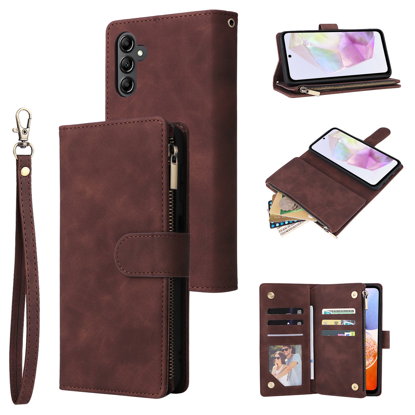 For Samsung Galaxy A35 5G Case Zipper Leather Wallet Cover with Multiple Card Slots