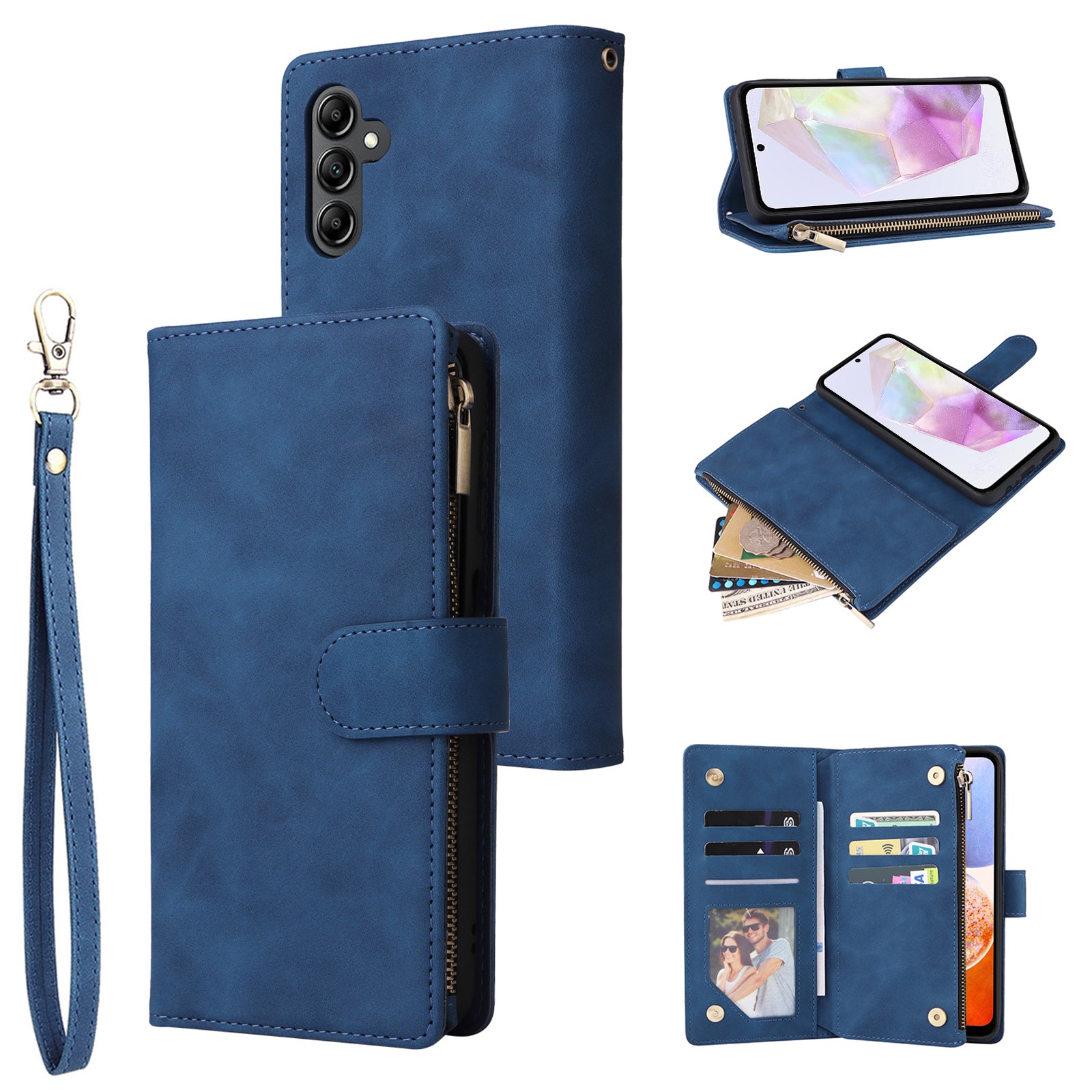 For Samsung Galaxy A35 5G Case Zipper Leather Wallet Cover with Multiple Card Slots