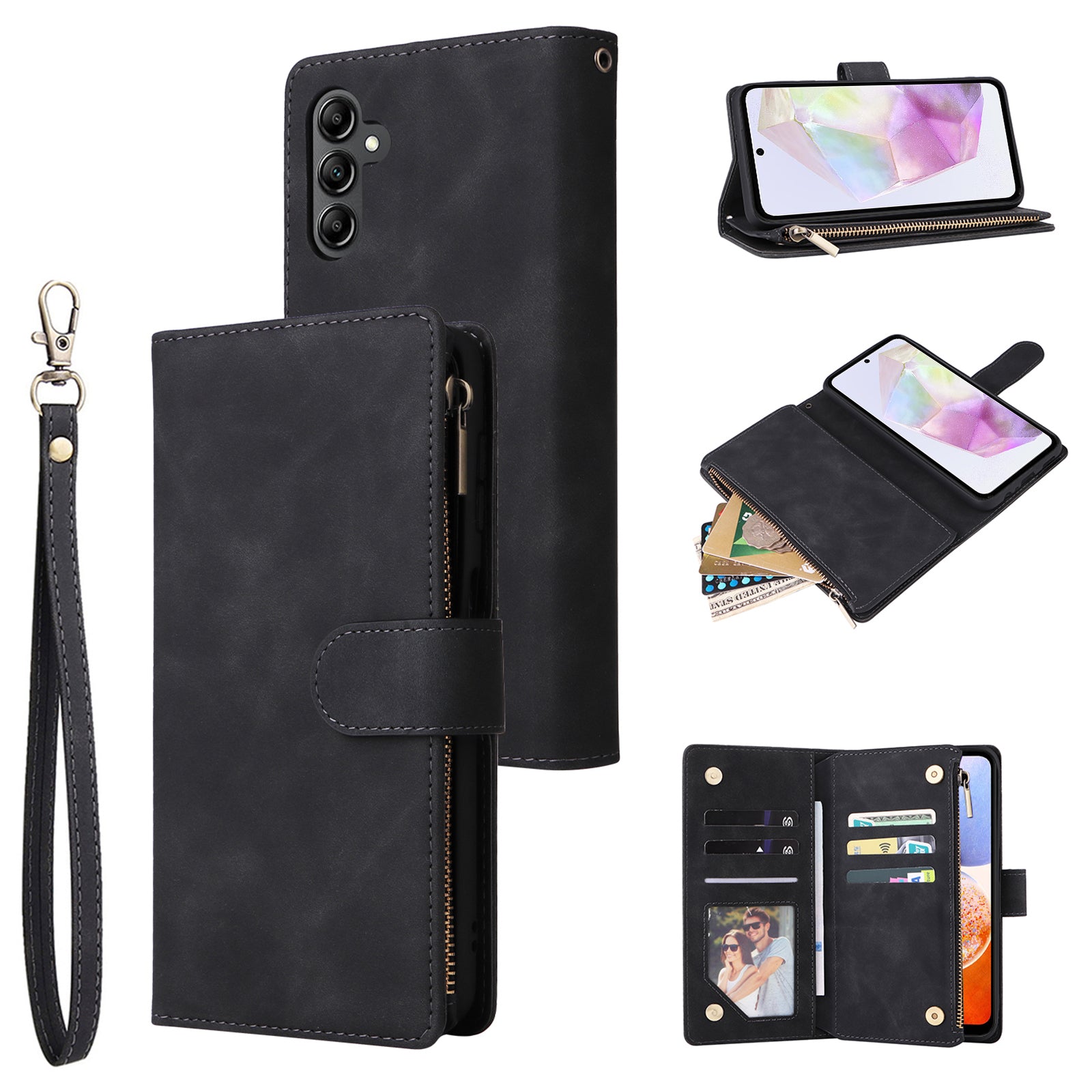 For Samsung Galaxy A35 5G Case Zipper Leather Wallet Cover with Multiple Card Slots