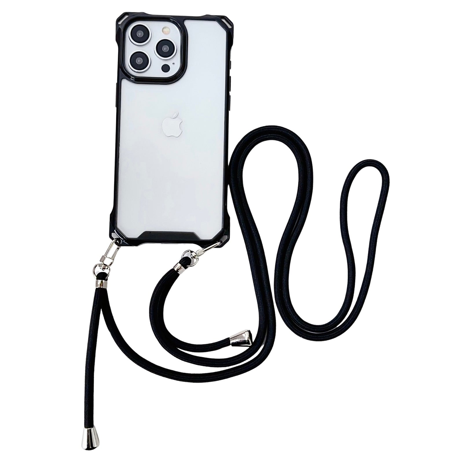For iPhone 14 Pro Clear Case Reinforced Corner TPU Drop-resistant Back Cover with Adjustable Lanyard