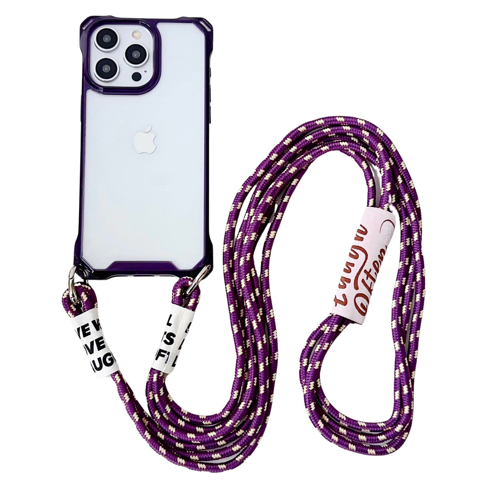 For iPhone 14 Pro Cell Phone Cases Reinforced Corner Clear TPU Shell with Thick Lanyard