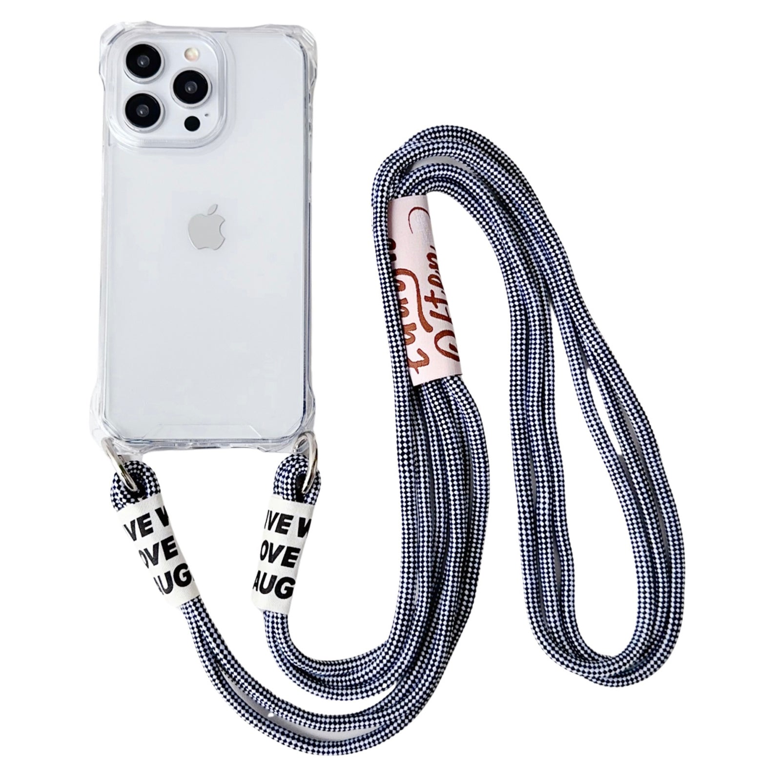 For iPhone 14 Pro Cell Phone Cases Reinforced Corner Clear TPU Shell with Thick Lanyard