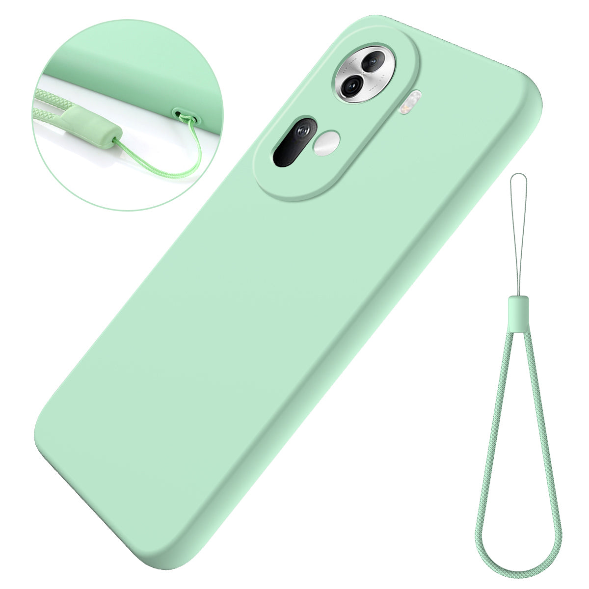 For Oppo Reno11 5G (Global) Liquid Silicone Case Fiber Lining Phone Cover with Strap