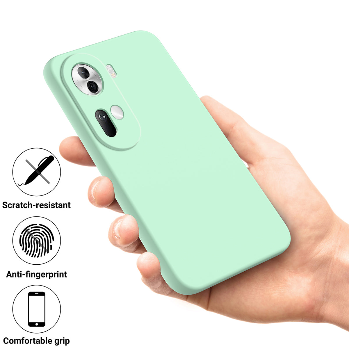 For Oppo Reno11 5G (Global) Liquid Silicone Case Fiber Lining Phone Cover with Strap