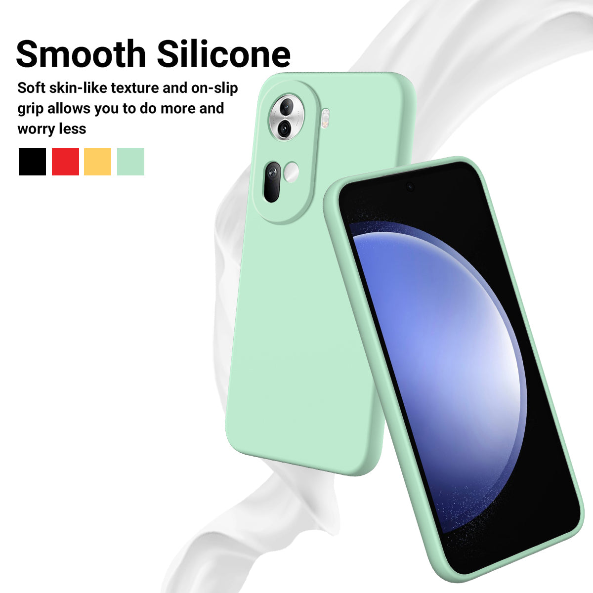 For Oppo Reno11 5G (Global) Liquid Silicone Case Fiber Lining Phone Cover with Strap