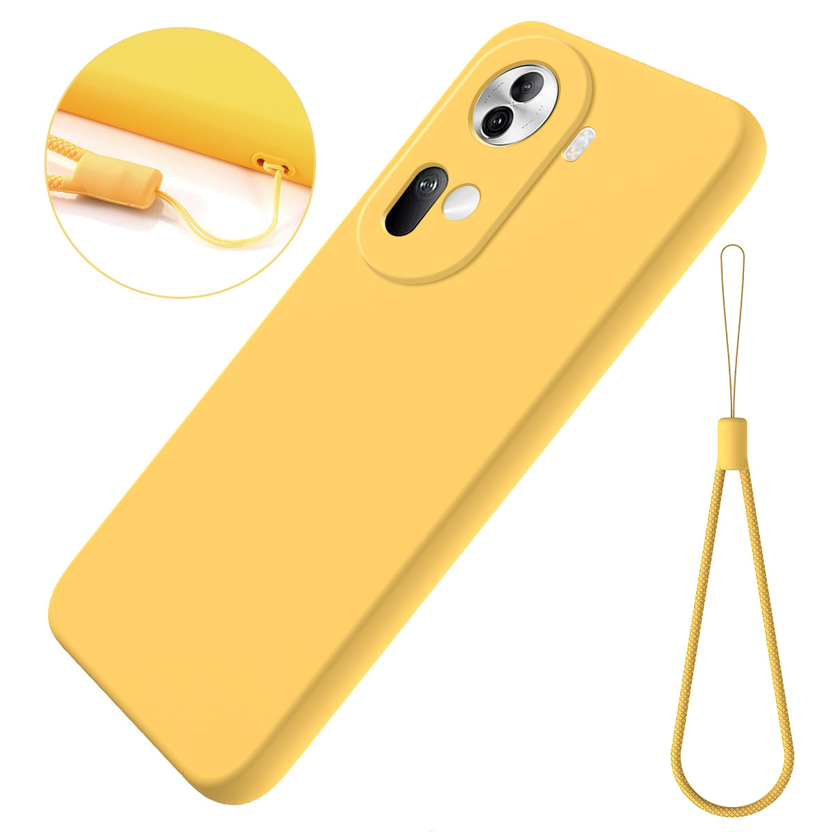 For Oppo Reno11 5G (Global) Liquid Silicone Case Fiber Lining Phone Cover with Strap