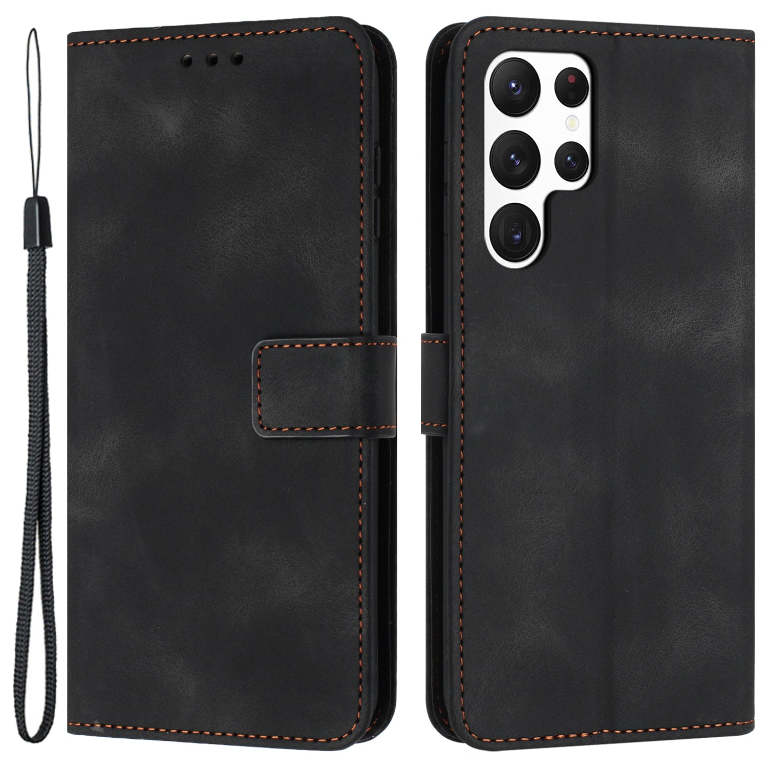 For Samsung Galaxy S24 Ultra Cell Phone Case Skin-touch PU Leather Dustproof Phone Stand Cover