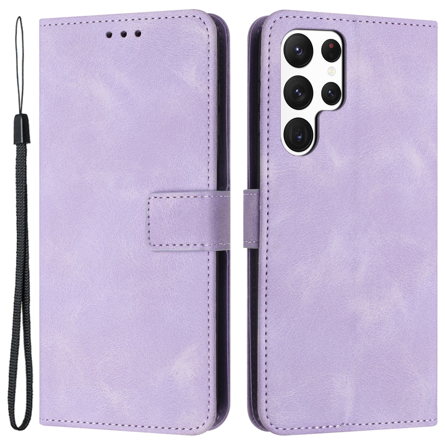 For Samsung Galaxy S24 Ultra Cell Phone Case Skin-touch PU Leather Dustproof Phone Stand Cover
