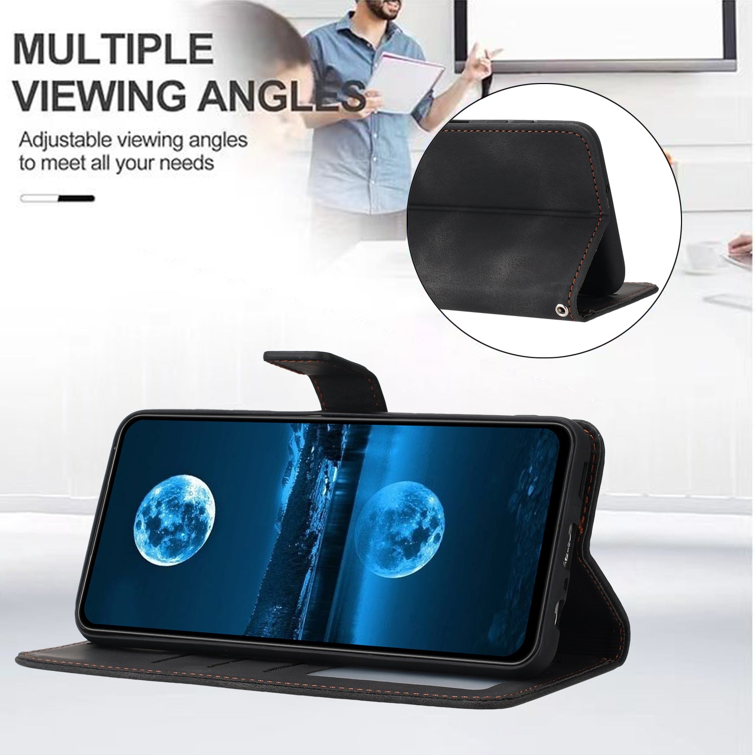 Phone Stand Case for Samsung Galaxy A25 5G (Global) (161.0 x 76.5 x 8.3mm) Skin-touch PU Leather Phone Cover