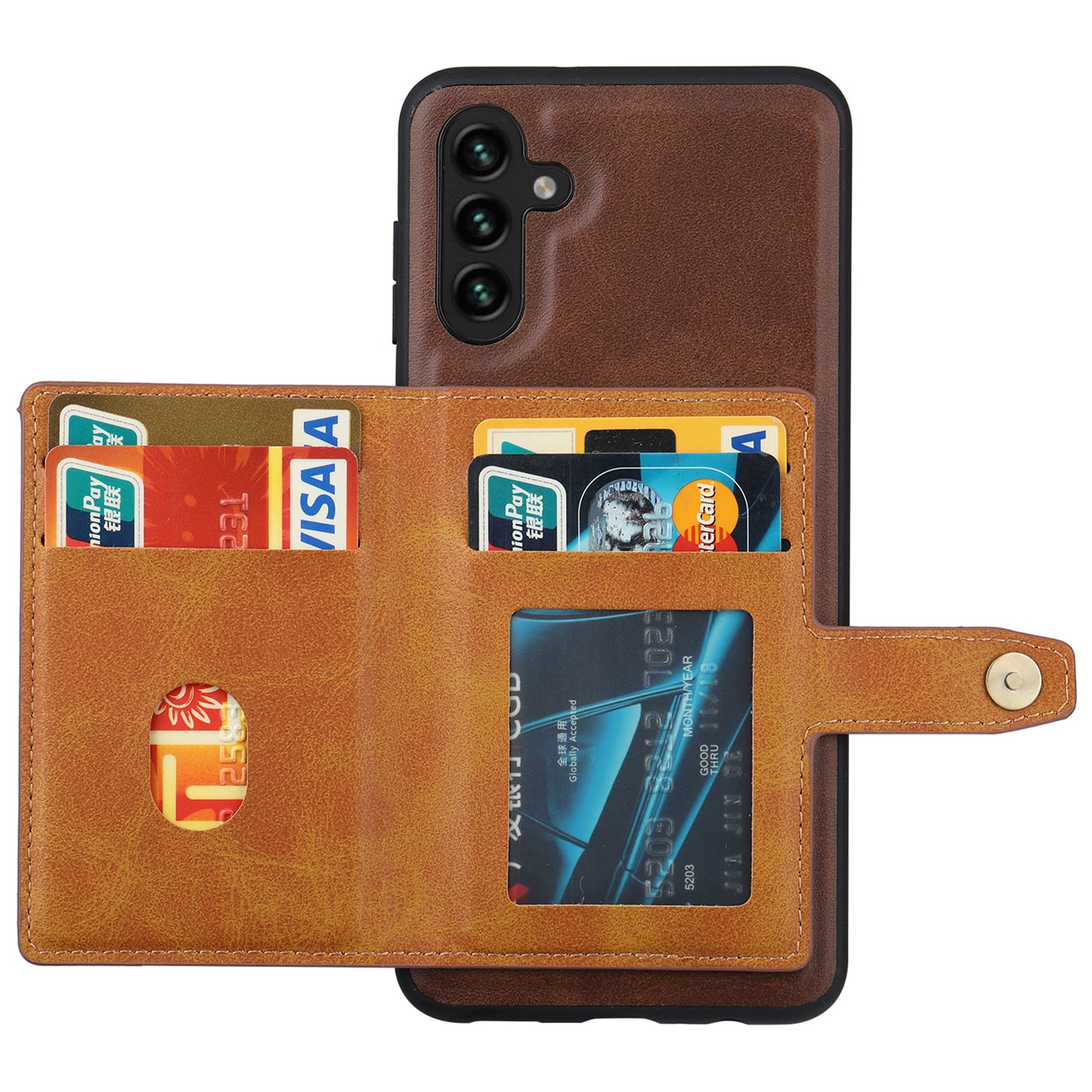 For Samsung Galaxy A55 5G Phone Case Card Holder PU Leather+TPU Kicsktand Cover