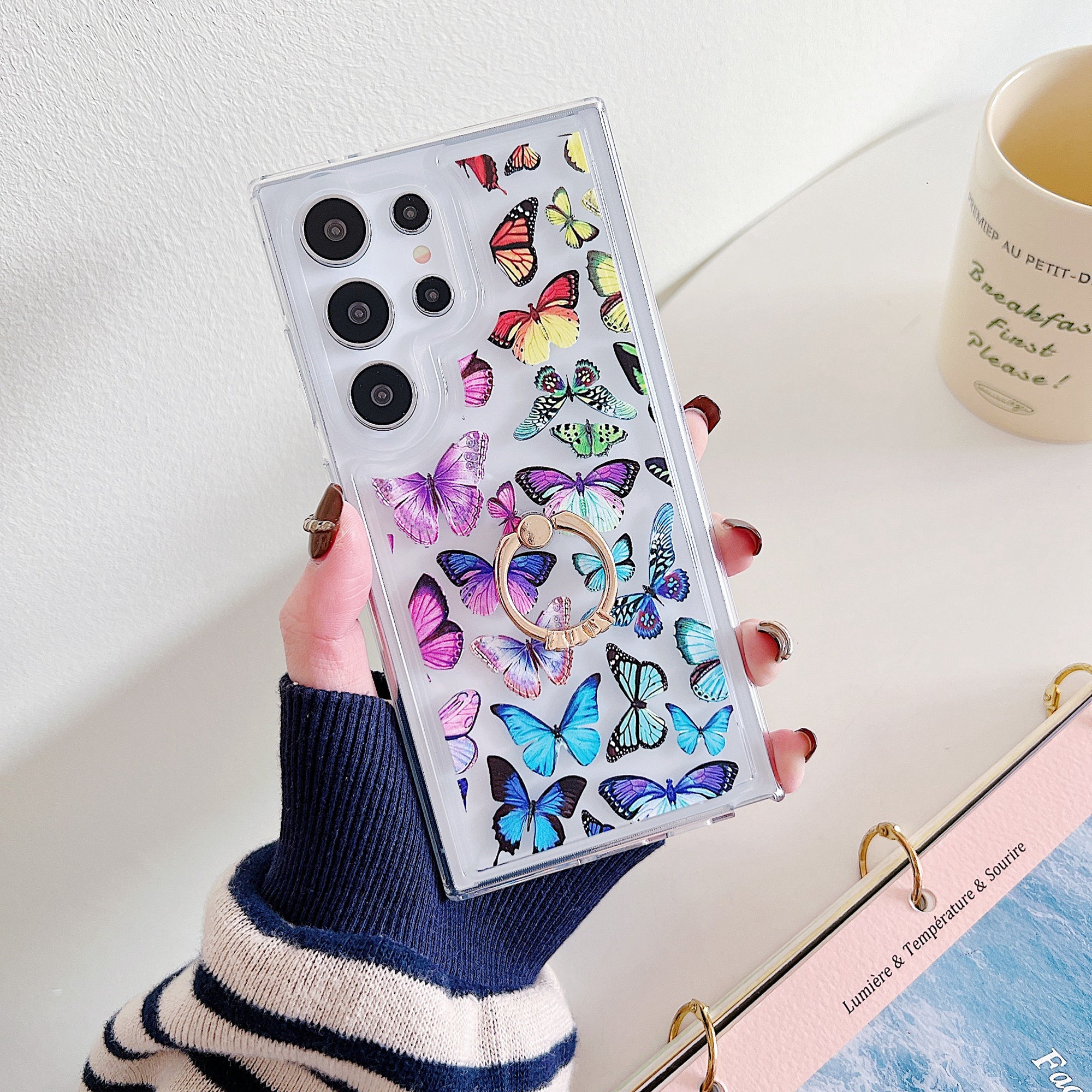 For Samsung Galaxy S24 Ultra Kickstand Case Butterfly Pattern Printing TPU Airbag Phone Cover